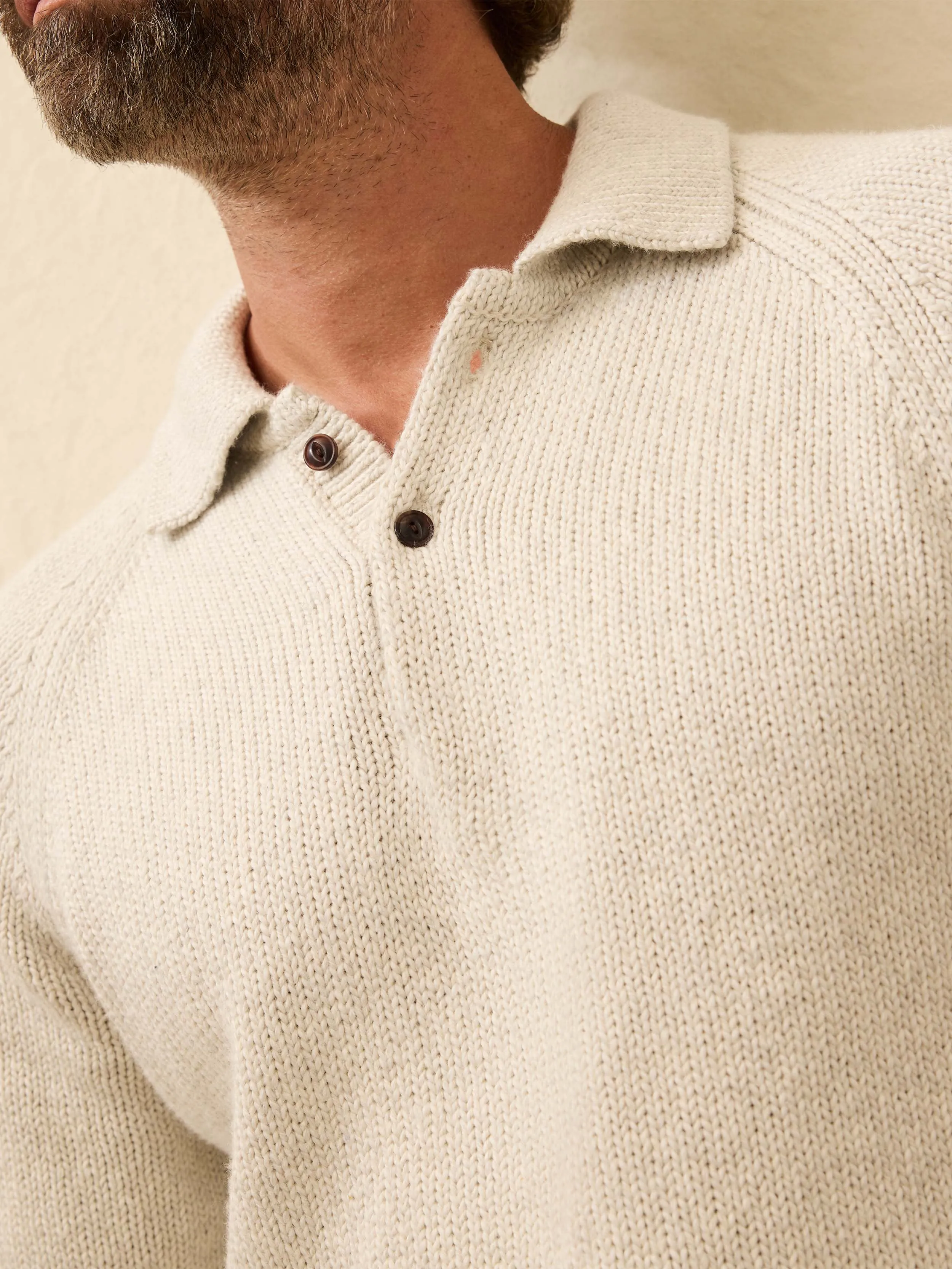 Heirloom Long-Sleeve Sweater Polo - Heather Grey sold by Faherty product image thumbnail 2