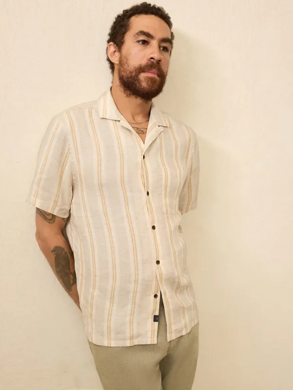 Short-Sleeve Laguna Linen Camp Shirt - Oak Island Stripe sold by Faherty