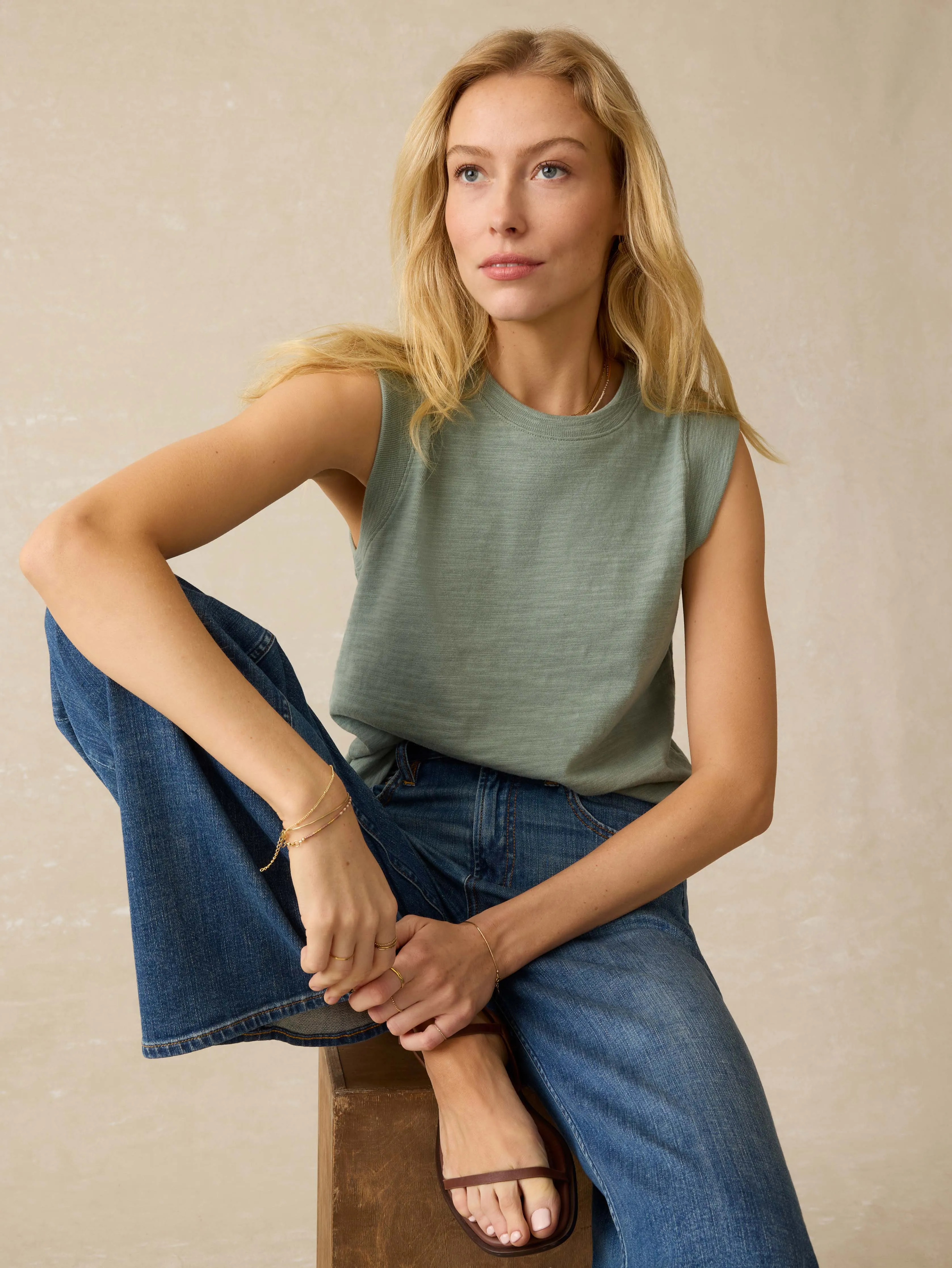 Sunwashed Slub Muscle Tank - Sage Creek sold by Faherty