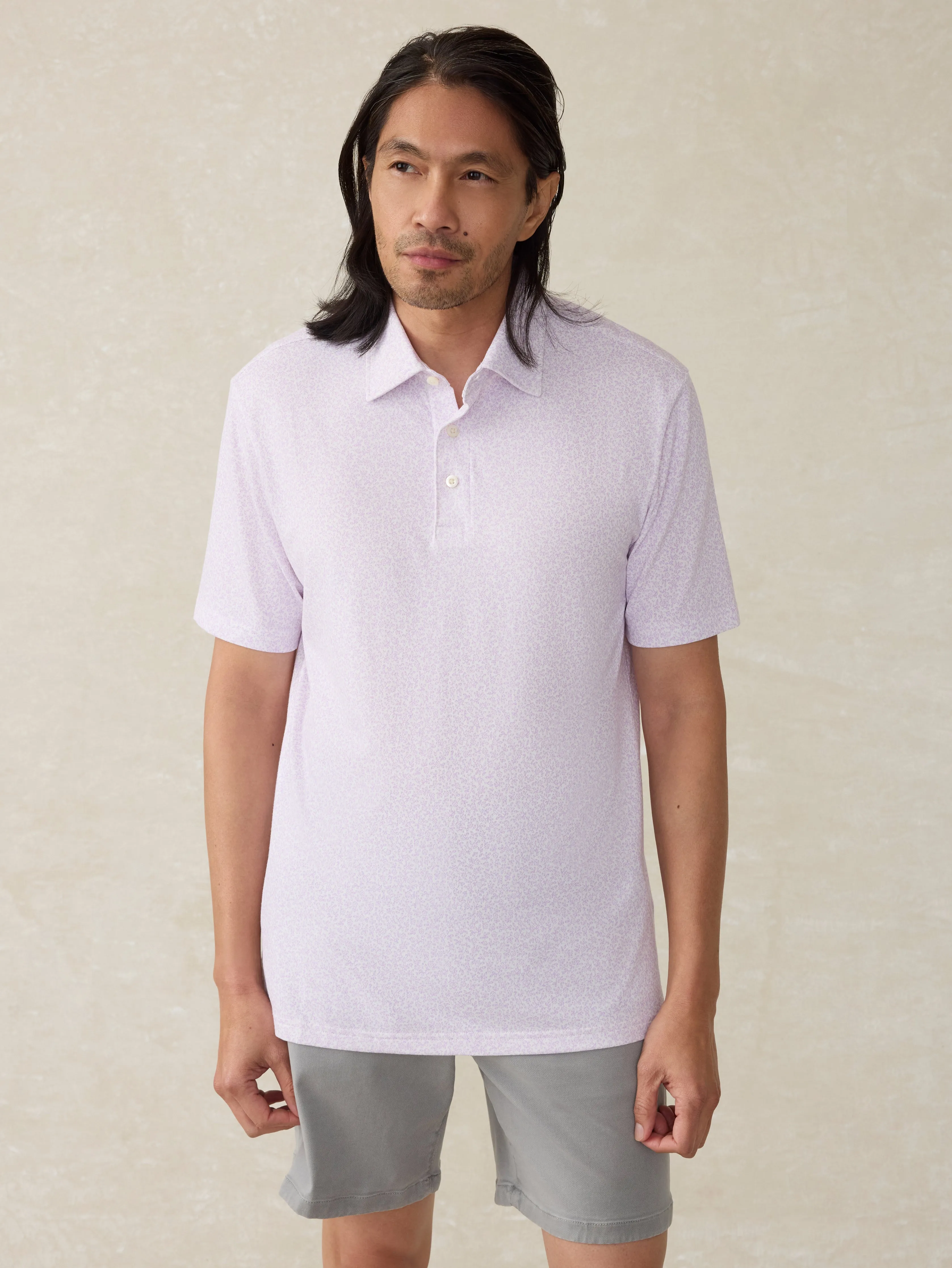 Short-Sleeve Movement™ Pique Polo - Lilac Summer Vines sold by Faherty