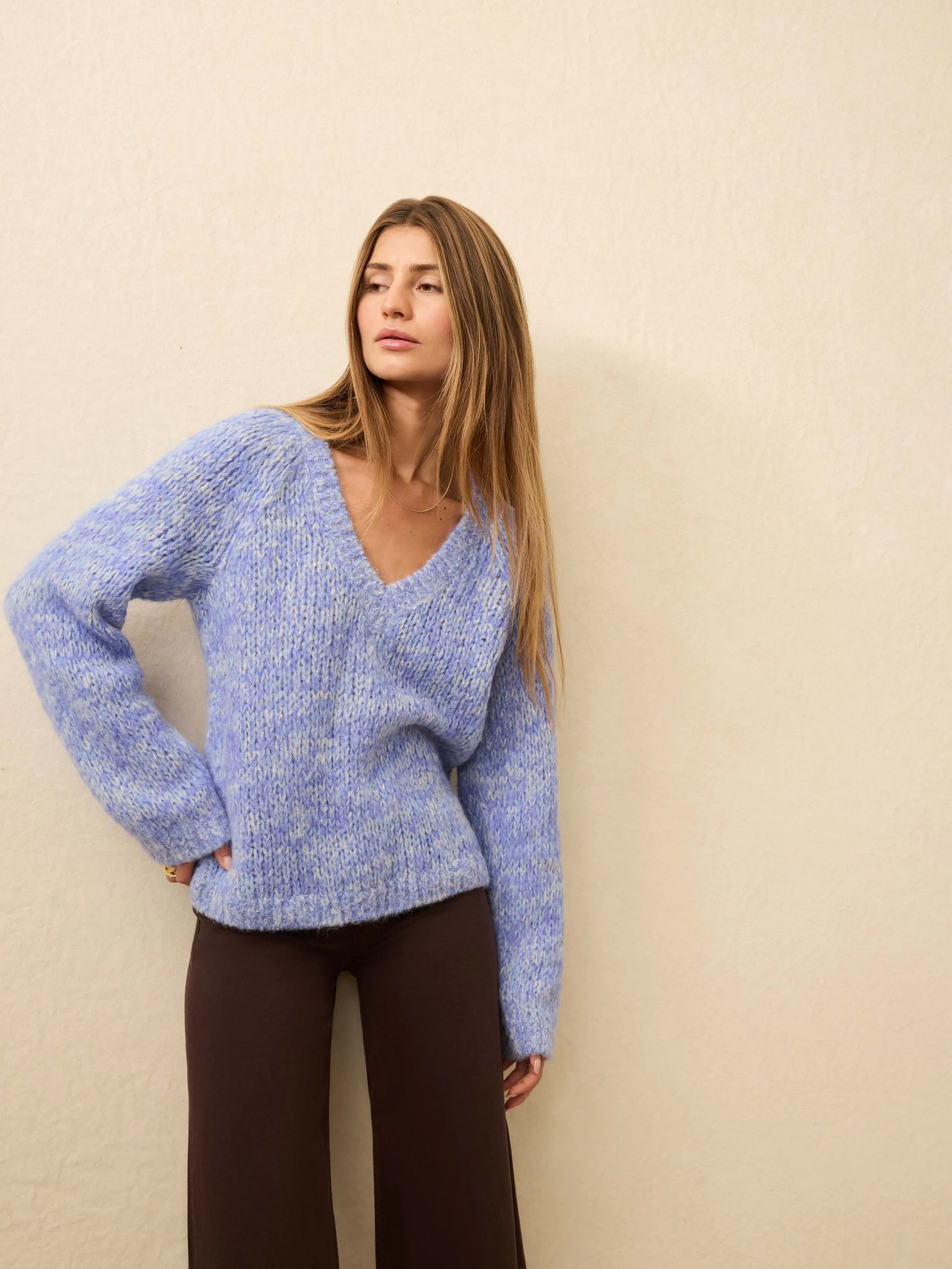 Après Alpaca V-Neck Pullover - Saltwater Blue sold by Faherty