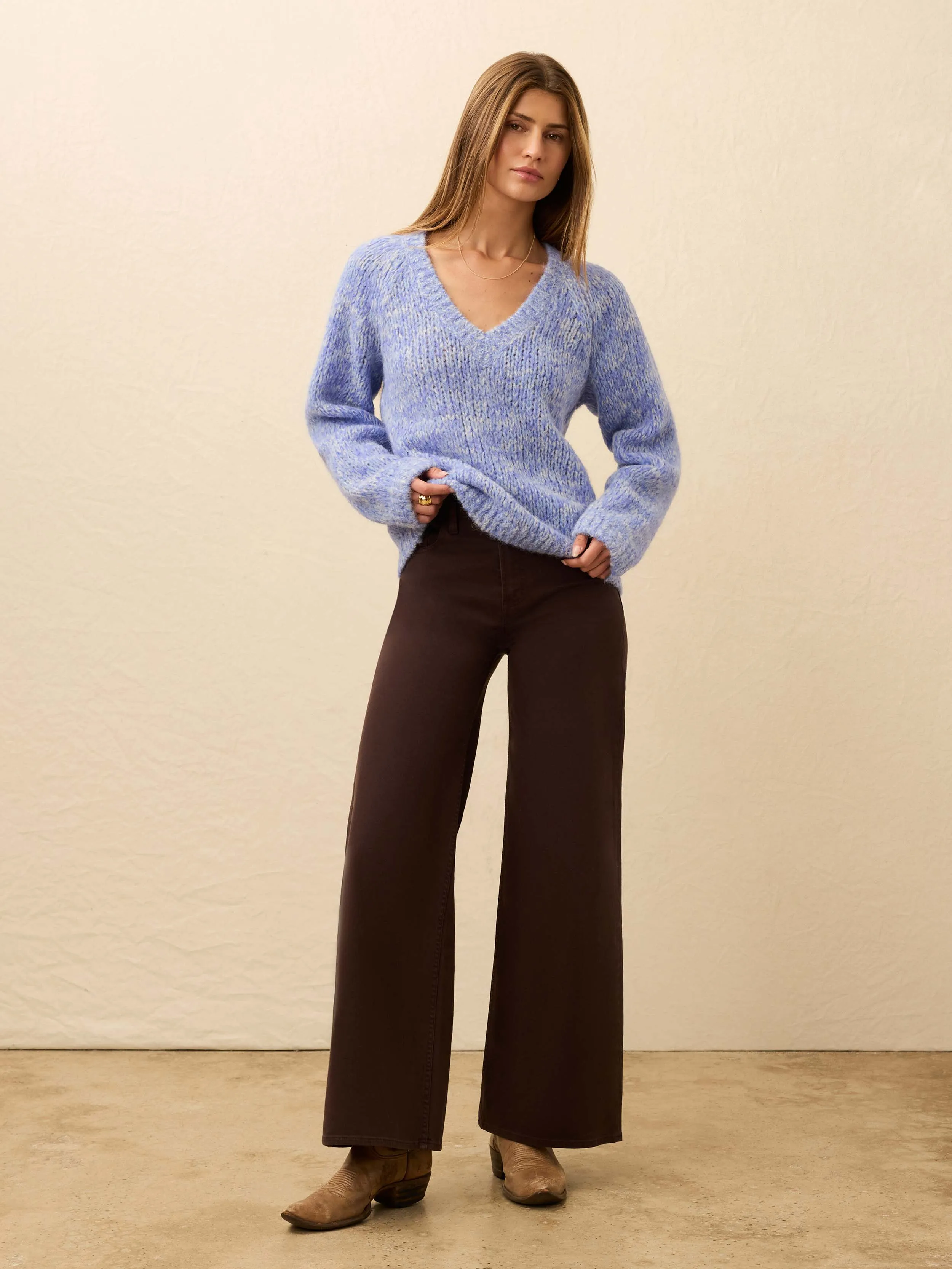 Après Alpaca V-Neck Pullover - Saltwater Blue sold by Faherty product image thumbnail 3