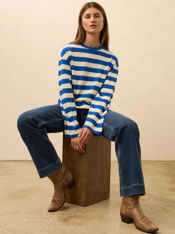 Sunwashed Slub Long-Sleeve Retro Tee - Sea Stripe sold by Faherty