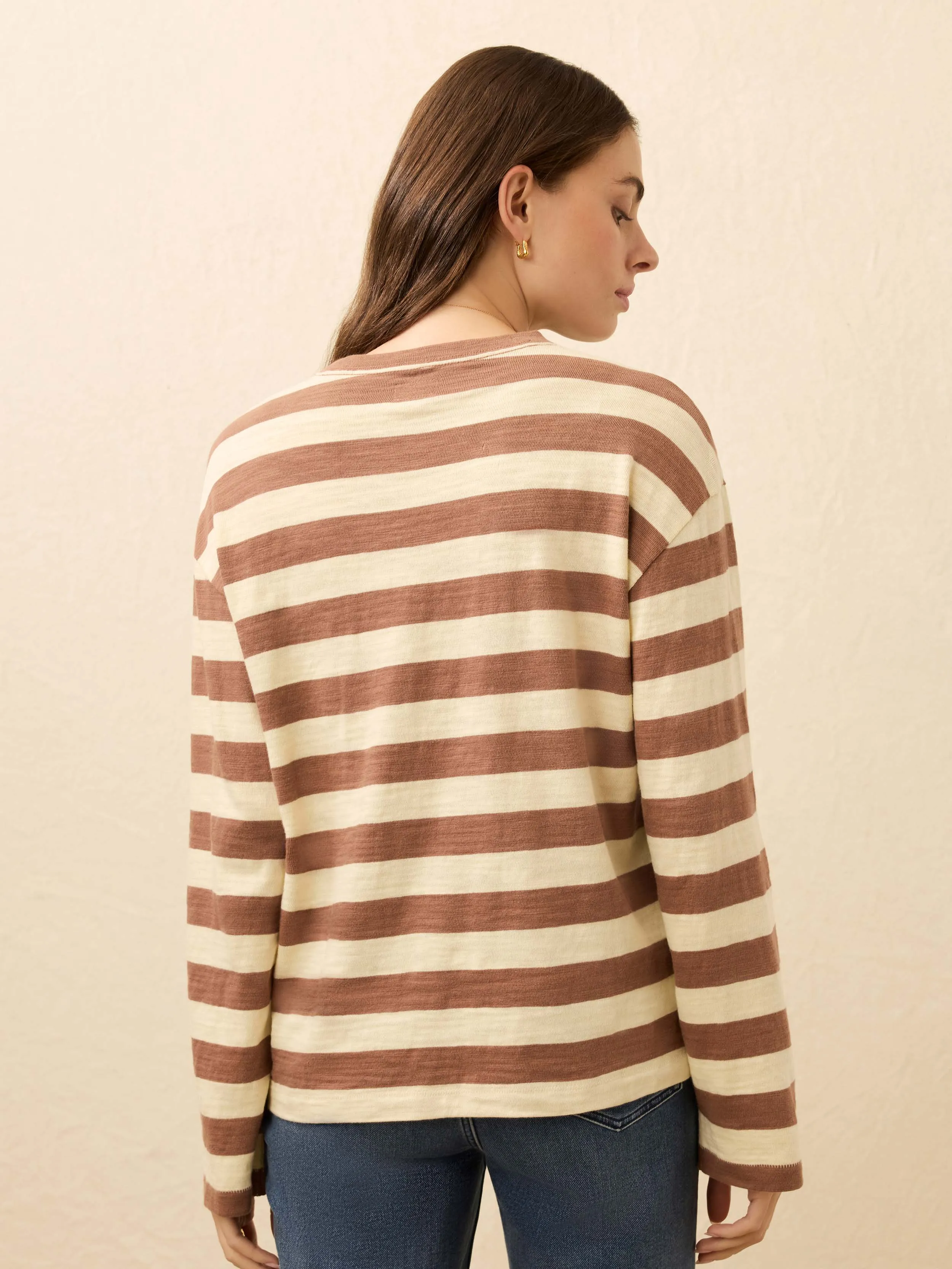 Sunwashed Slub Long-Sleeve Retro Tee - Nutmeg Stripe sold by Faherty product image thumbnail 5