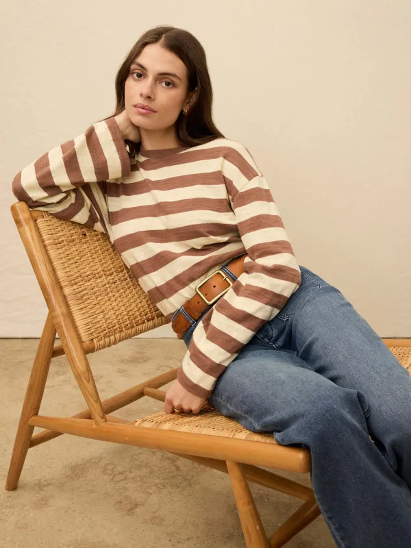Sunwashed Slub Long-Sleeve Retro Tee - Nutmeg Stripe sold by Faherty