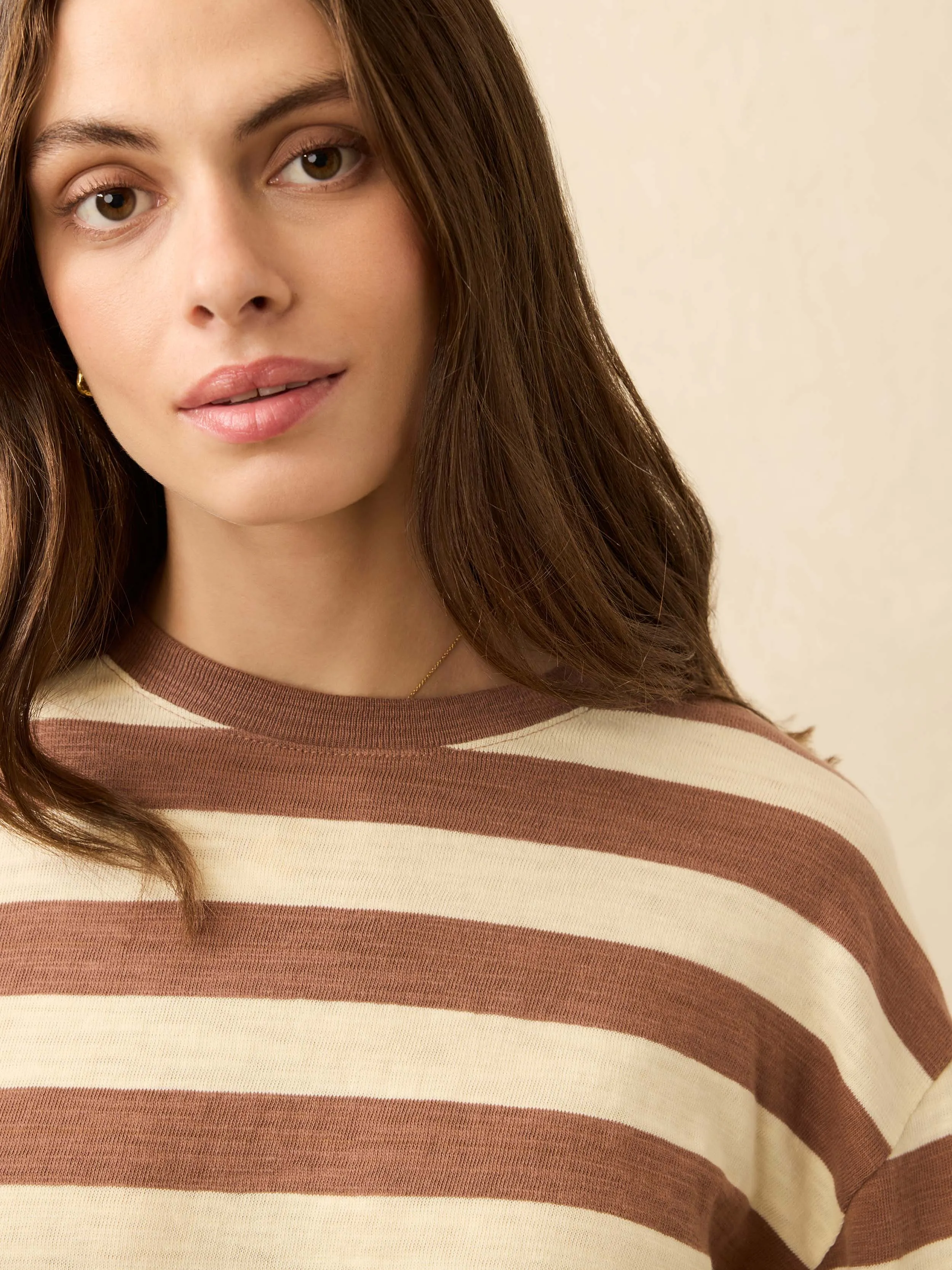 Sunwashed Slub Long-Sleeve Retro Tee - Nutmeg Stripe sold by Faherty product image thumbnail 3