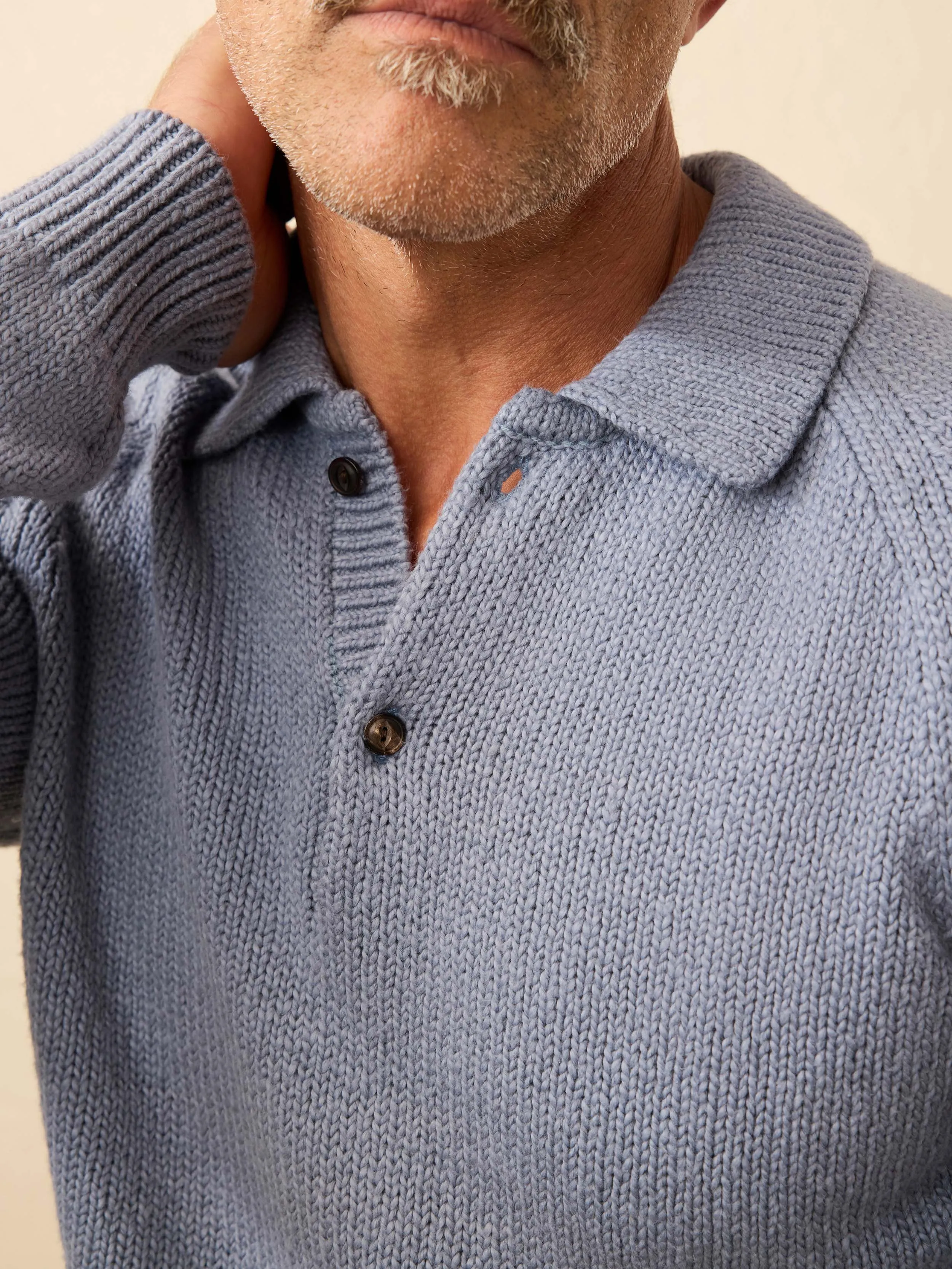 Heirloom Long-Sleeve Sweater Polo - Flint Sky sold by Faherty product image thumbnail 2