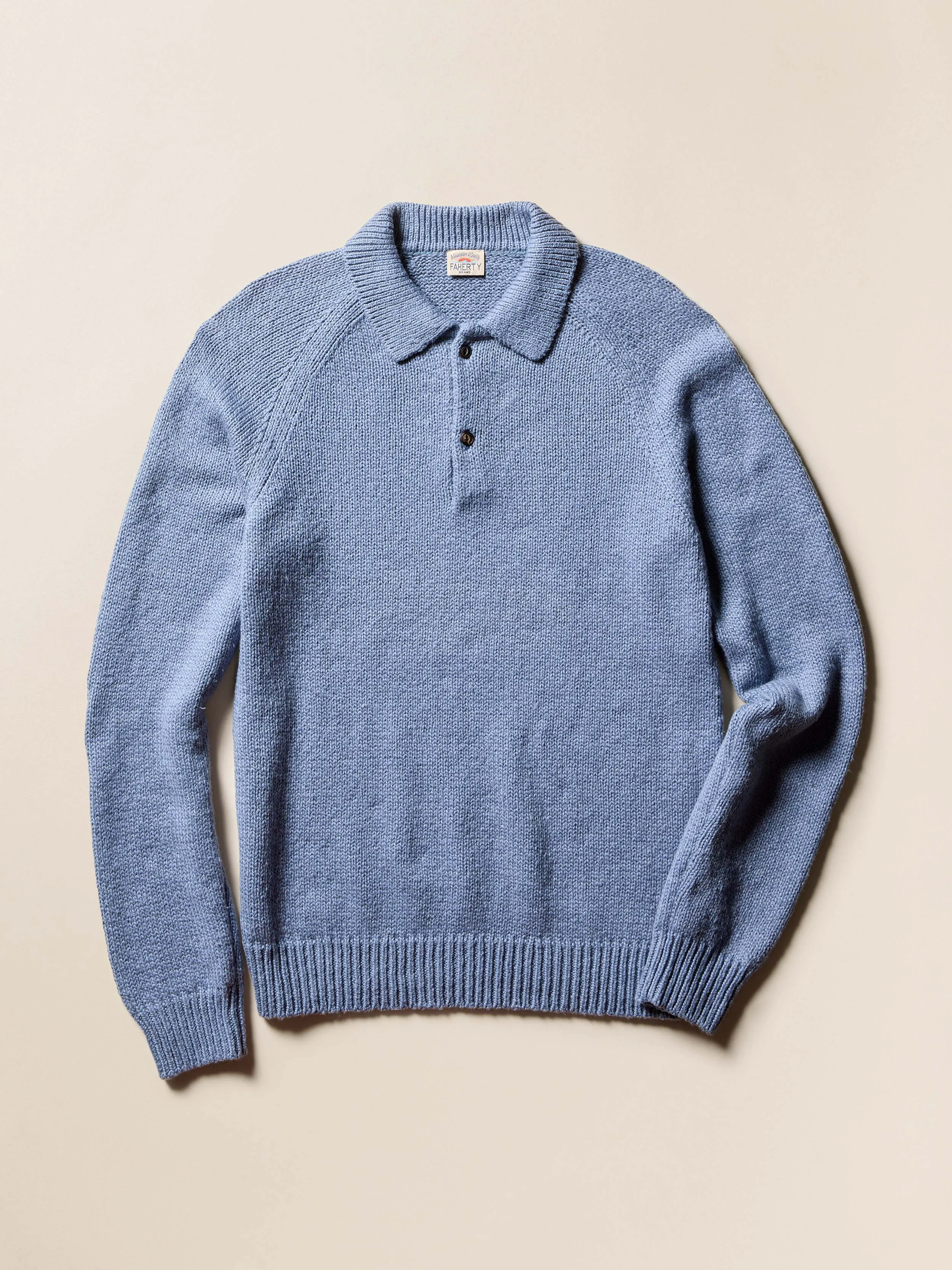 Heirloom Long-Sleeve Sweater Polo - Flint Sky sold by Faherty product image thumbnail 3