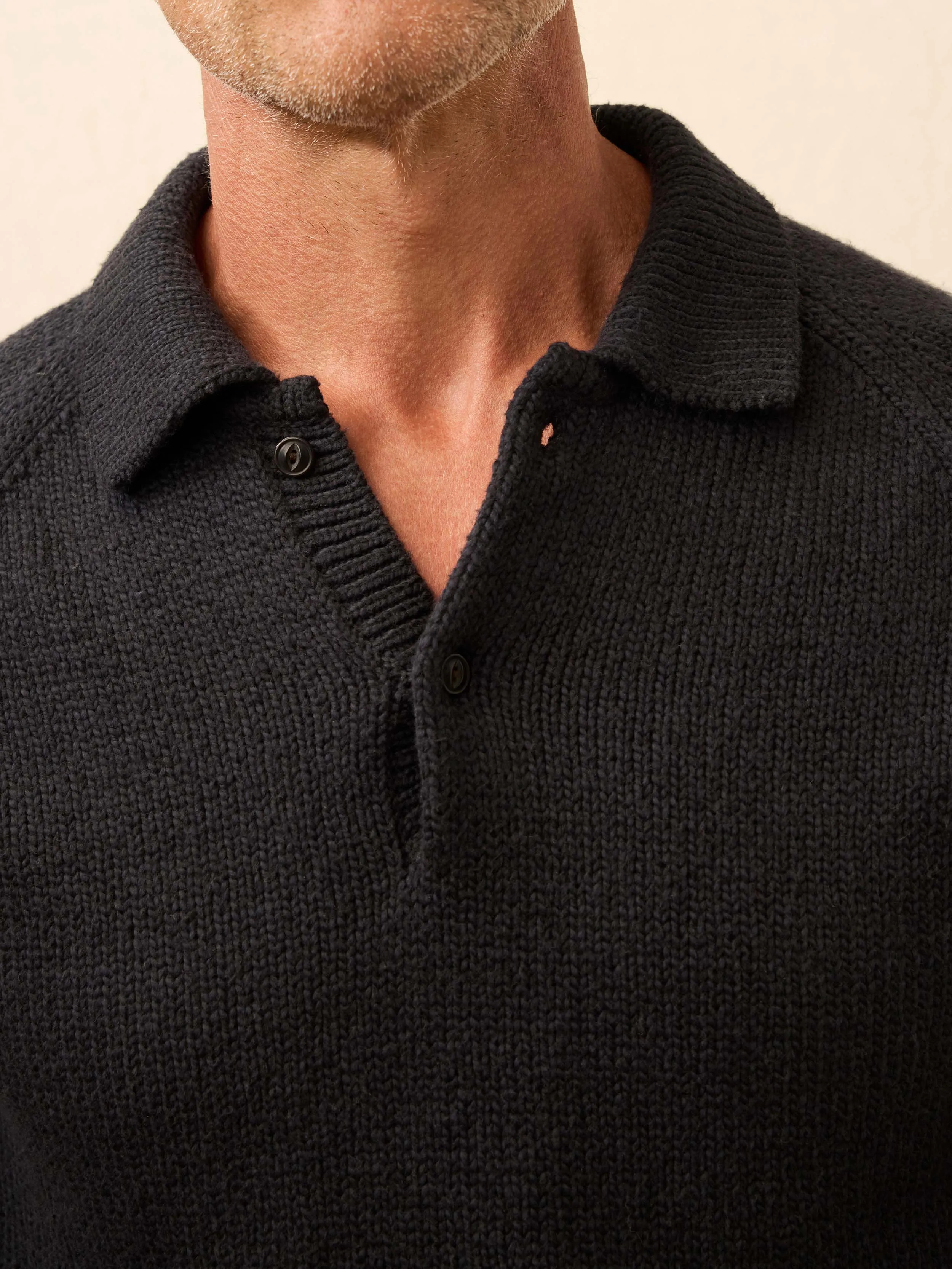 Heirloom Long-Sleeve Sweater Polo - Ridge Black sold by Faherty product image thumbnail 3