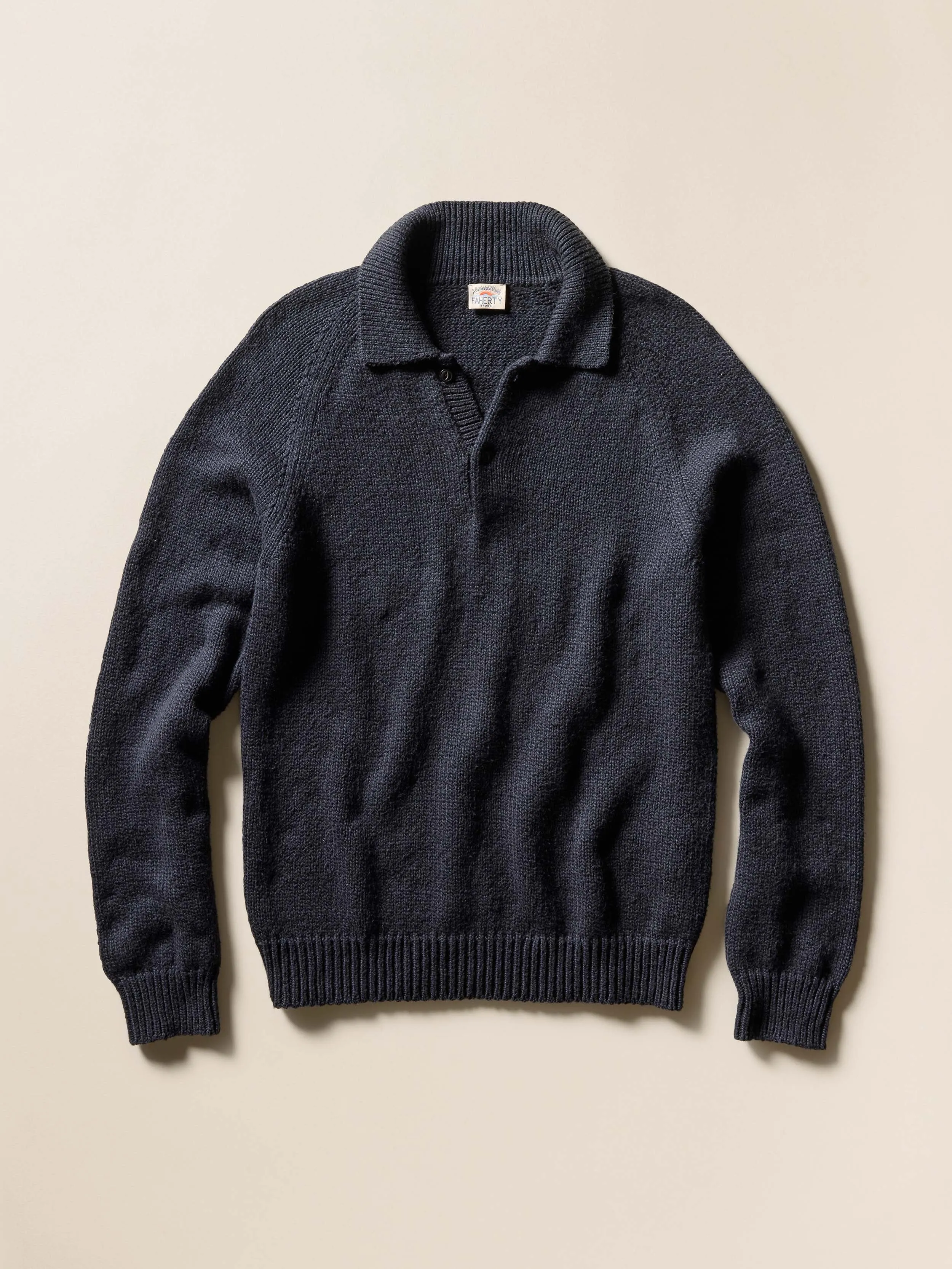 Heirloom Long-Sleeve Sweater Polo - Ridge Black sold by Faherty product image thumbnail 4