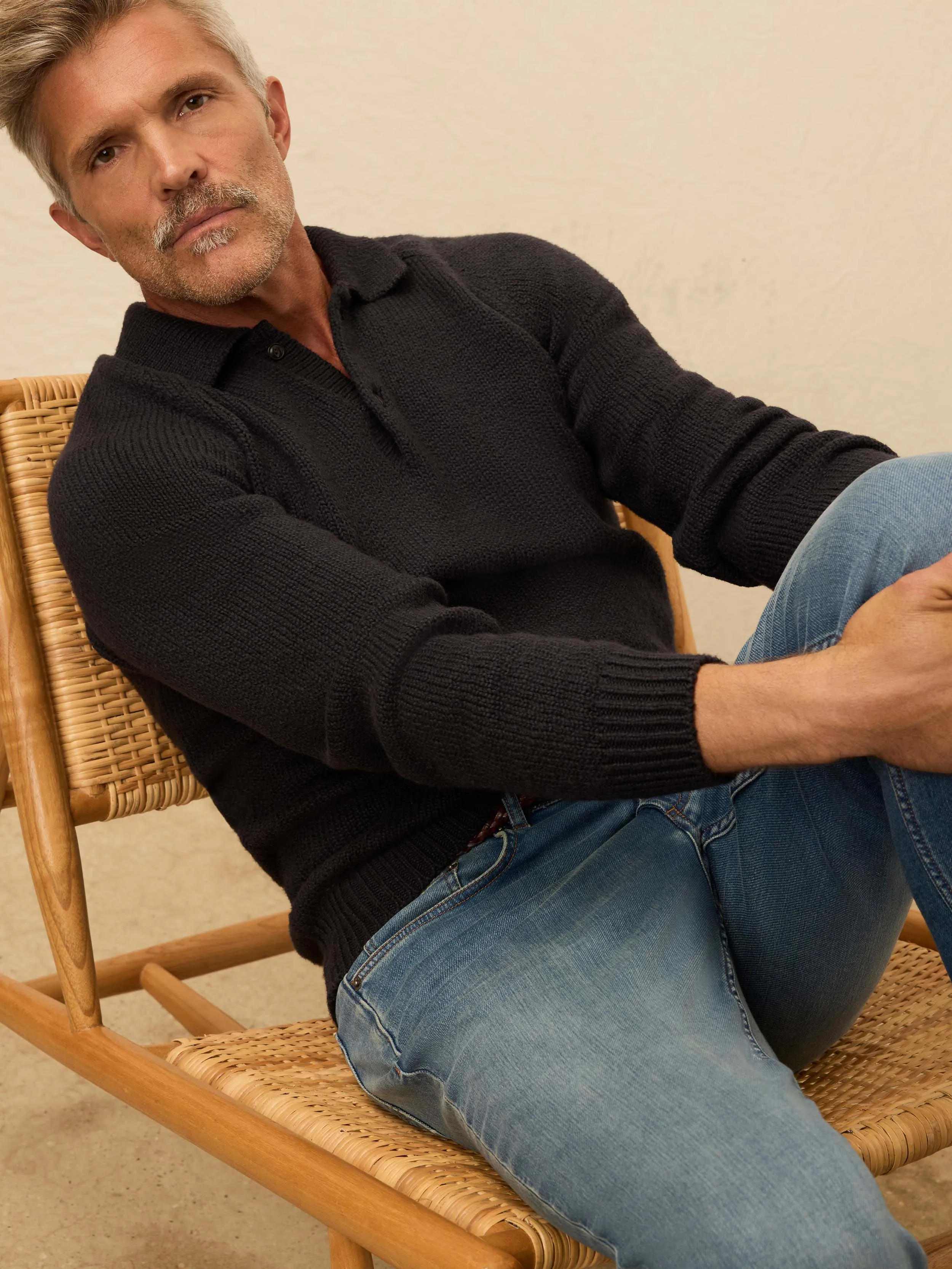 Heirloom Long-Sleeve Sweater Polo - Ridge Black sold by Faherty product image thumbnail 2