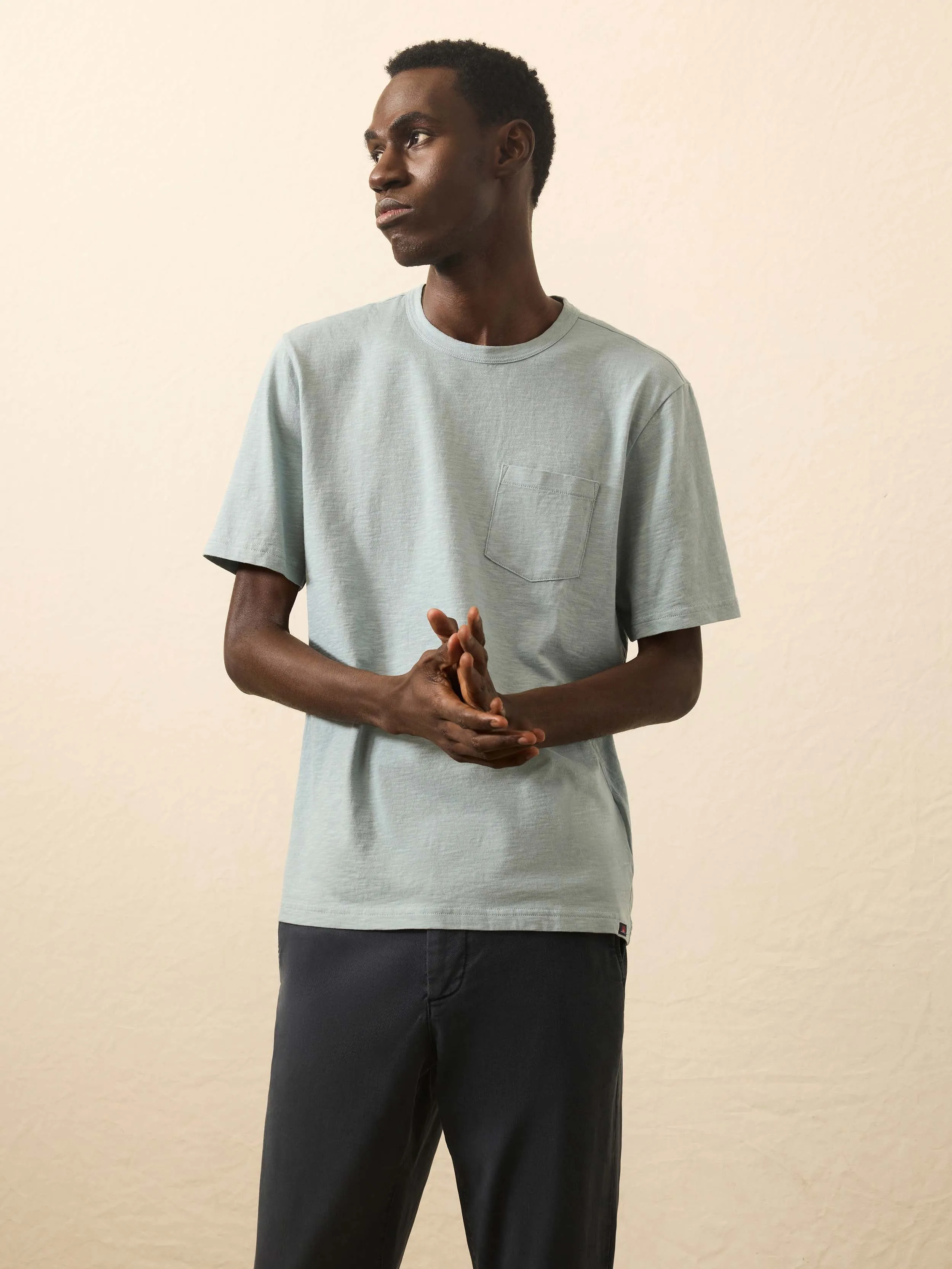 Sunwashed Regenerative Pocket Tee - Hull Teal sold by Faherty