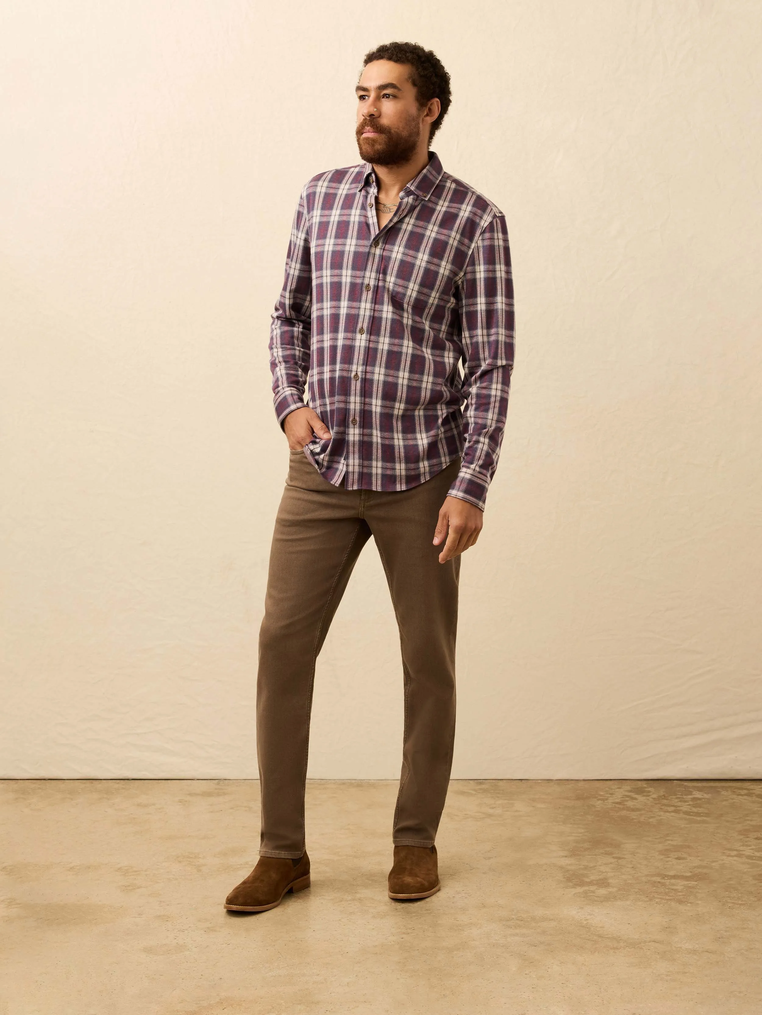 Coastline Knit Shirt - Burgundy Oak Plaid sold by Faherty product image thumbnail 3