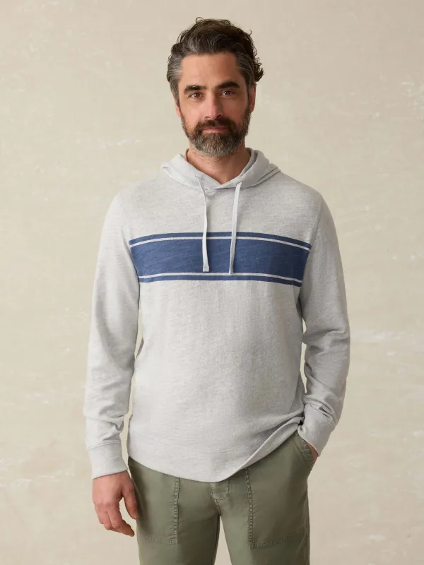 Sunwashed Slub Hoodie - Light Grey Heather Surf Stripe made by Faherty