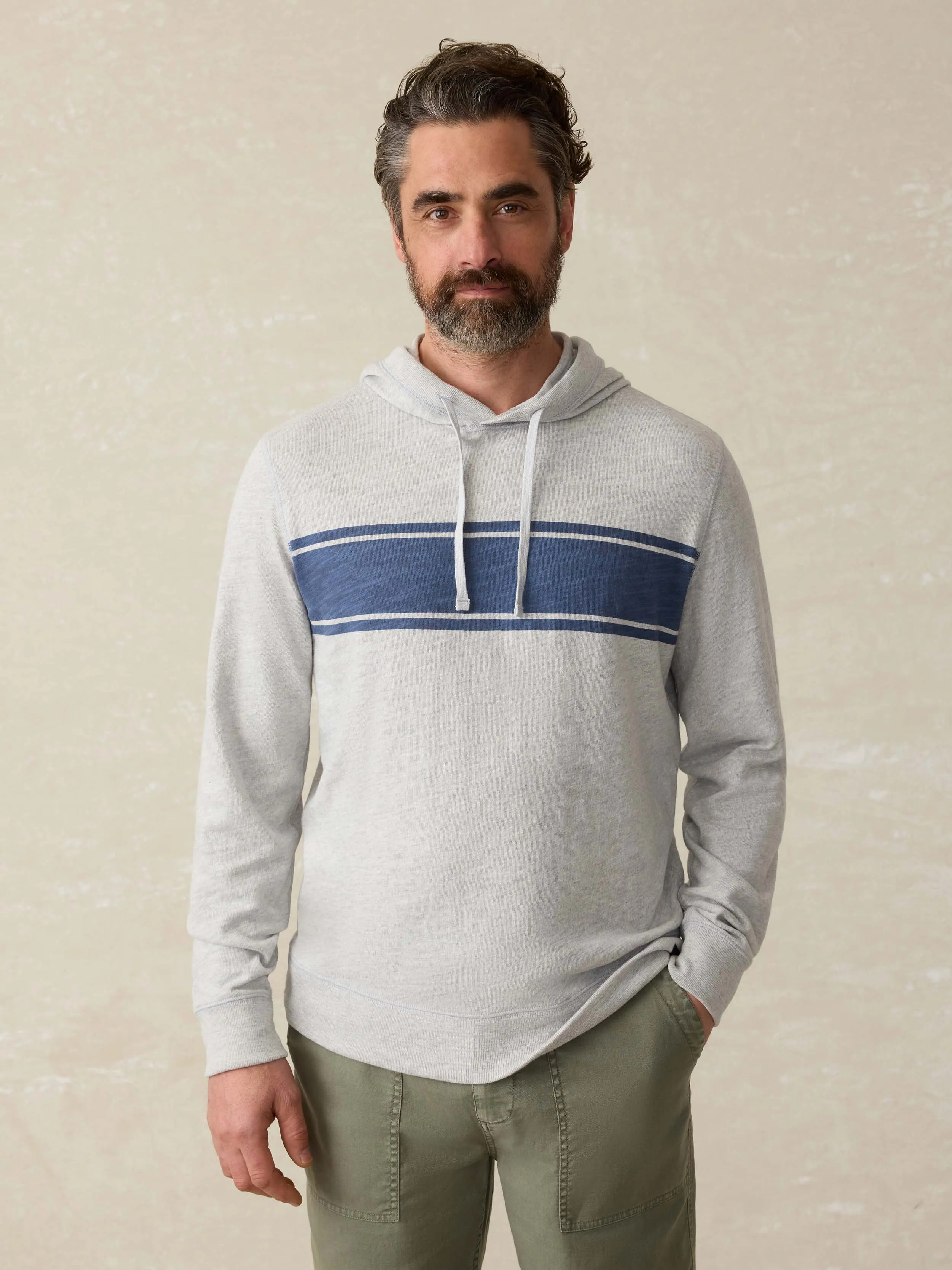 Sunwashed Slub Hoodie - Light Grey Heather Surf Stripe sold by Faherty