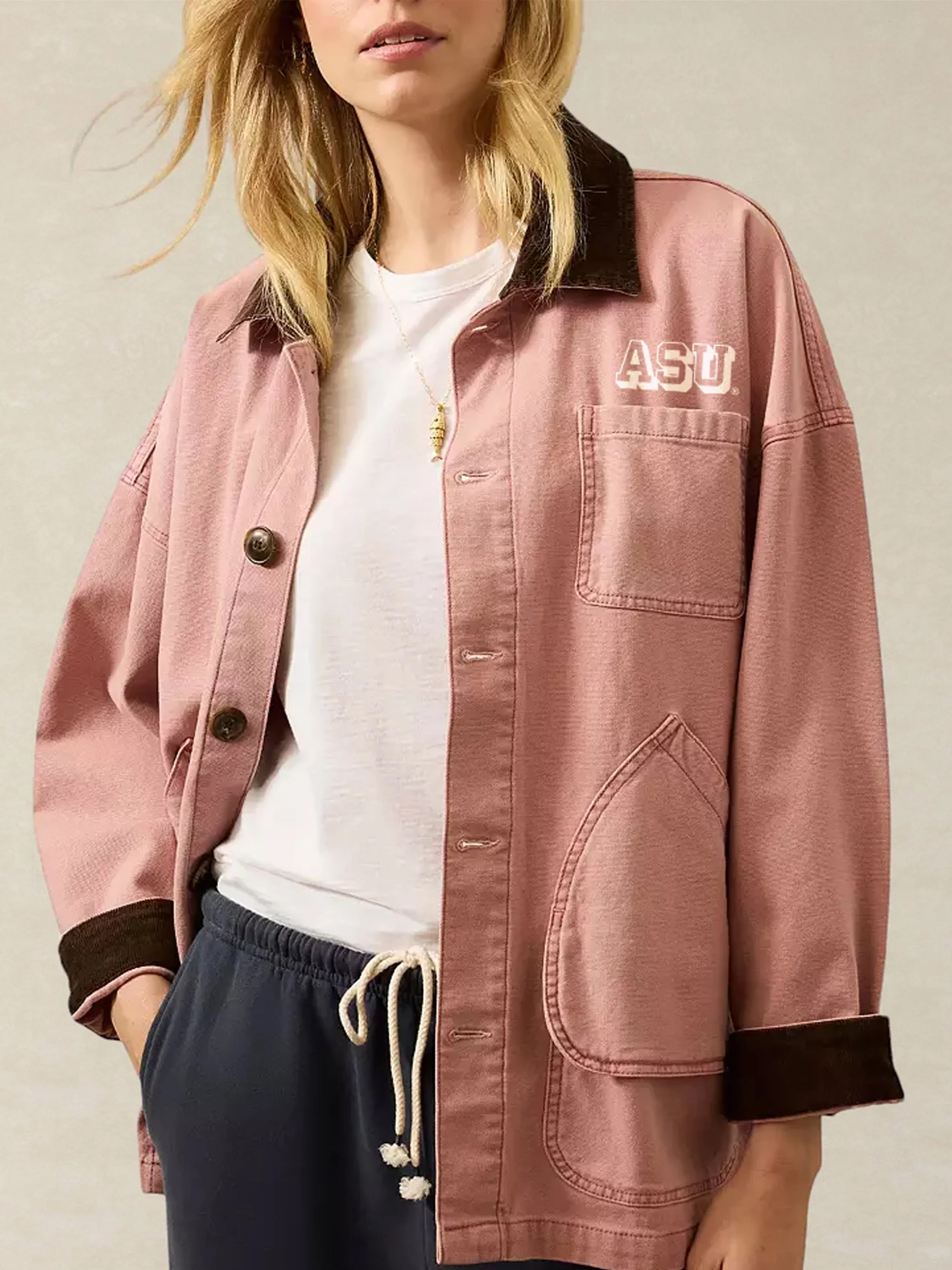 Arizona State University Sunwashed Canvas Barn Jacket - Nostalgia Rose sold by Faherty product image thumbnail 2
