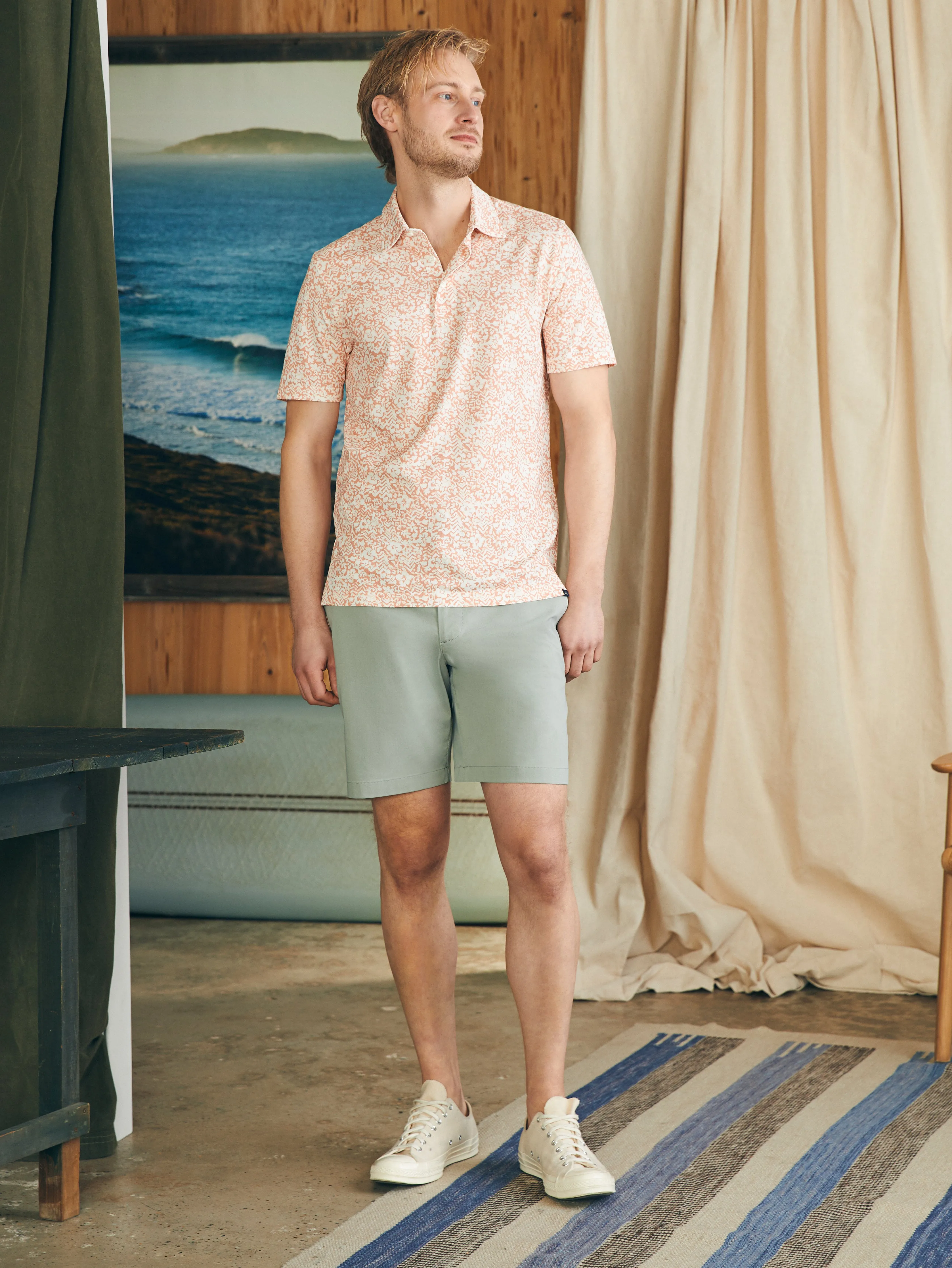 Short-Sleeve Movement™ Pique Polo - Hilo Rose Floral Print sold by Faherty product image thumbnail 4