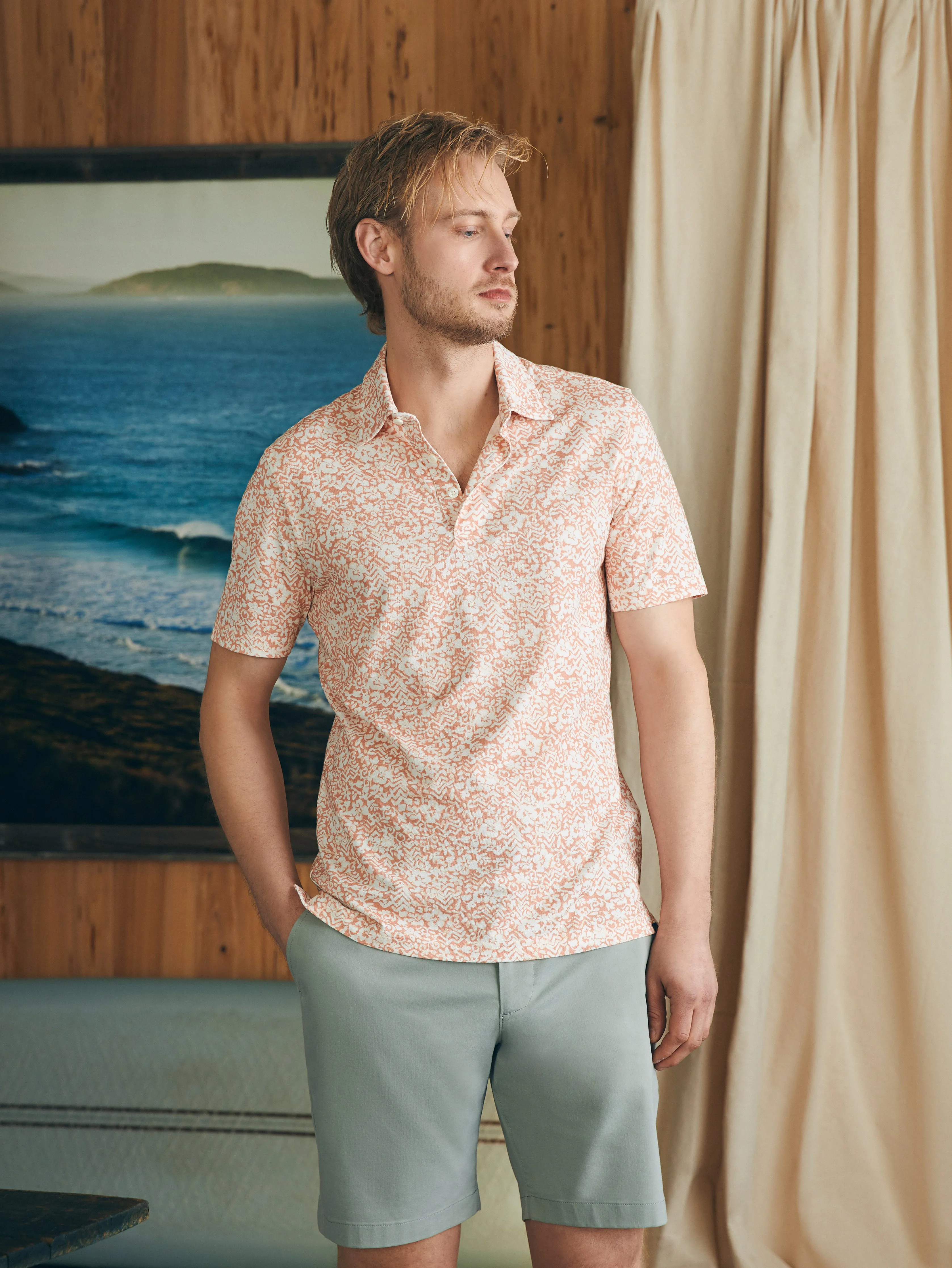 Short-Sleeve Movement™ Pique Polo - Hilo Rose Floral Print sold by Faherty product image thumbnail 3