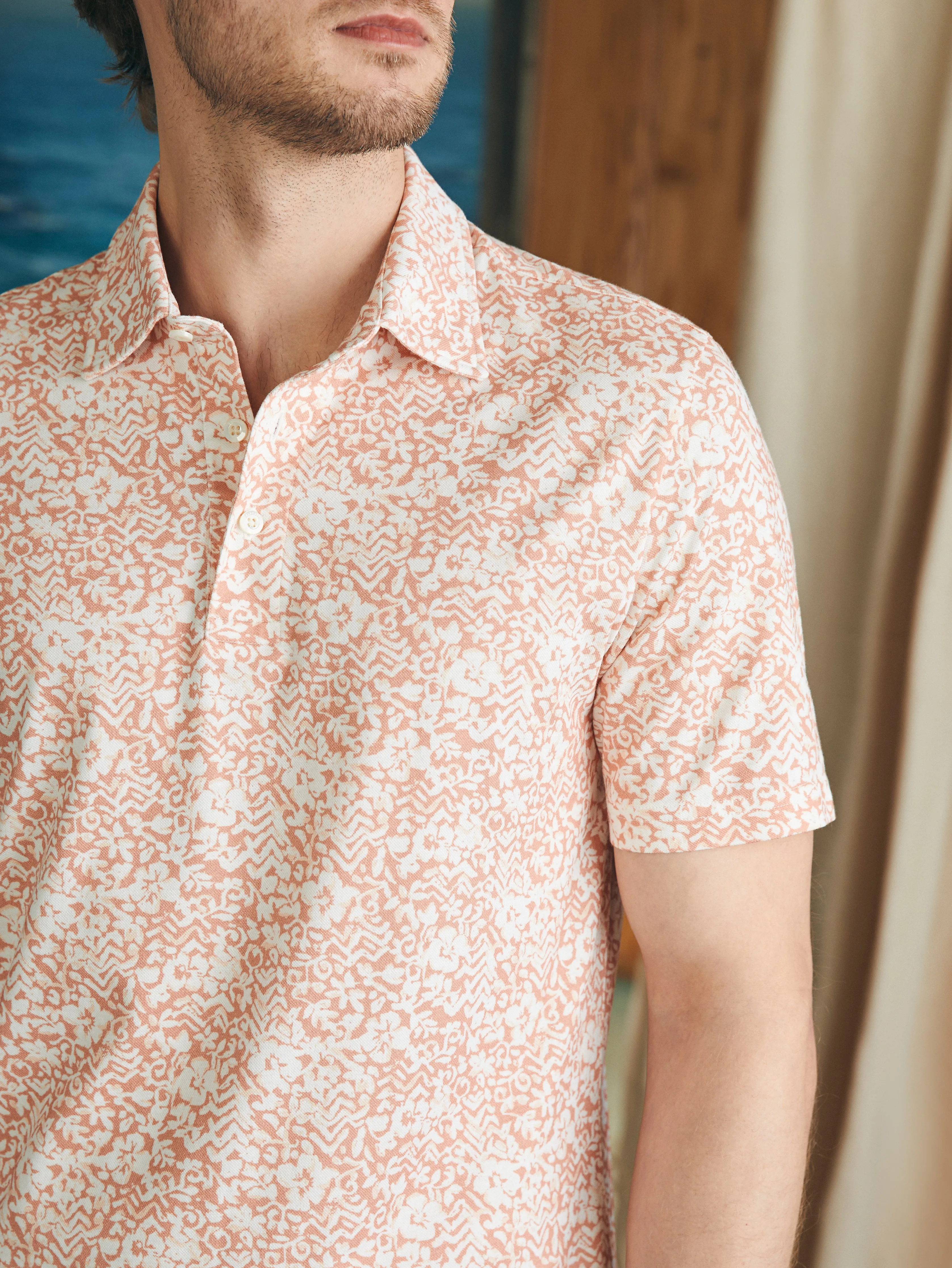 Short-Sleeve Movement™ Pique Polo - Hilo Rose Floral Print sold by Faherty