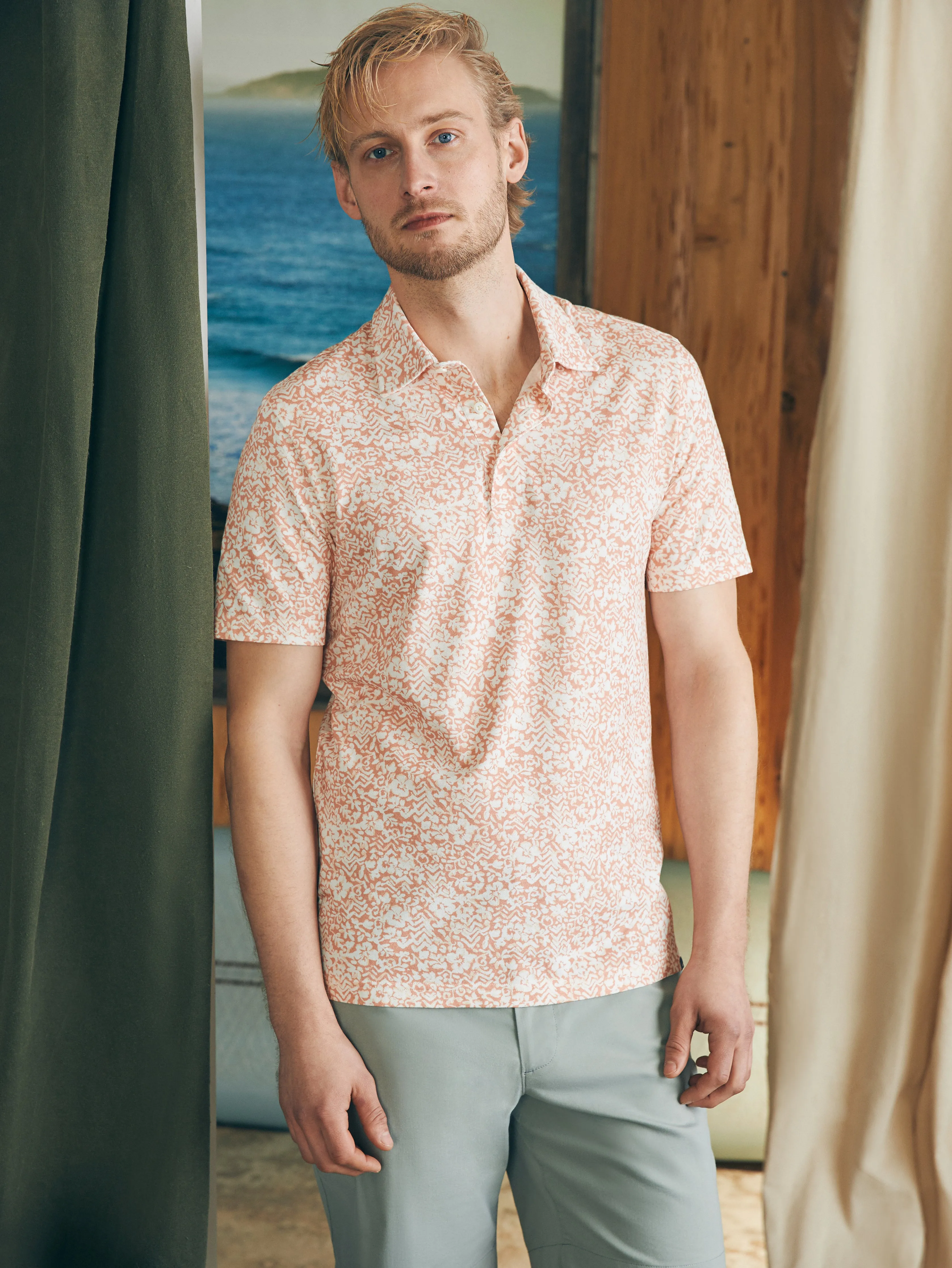 Short-Sleeve Movement™ Pique Polo - Hilo Rose Floral Print sold by Faherty product image thumbnail 2