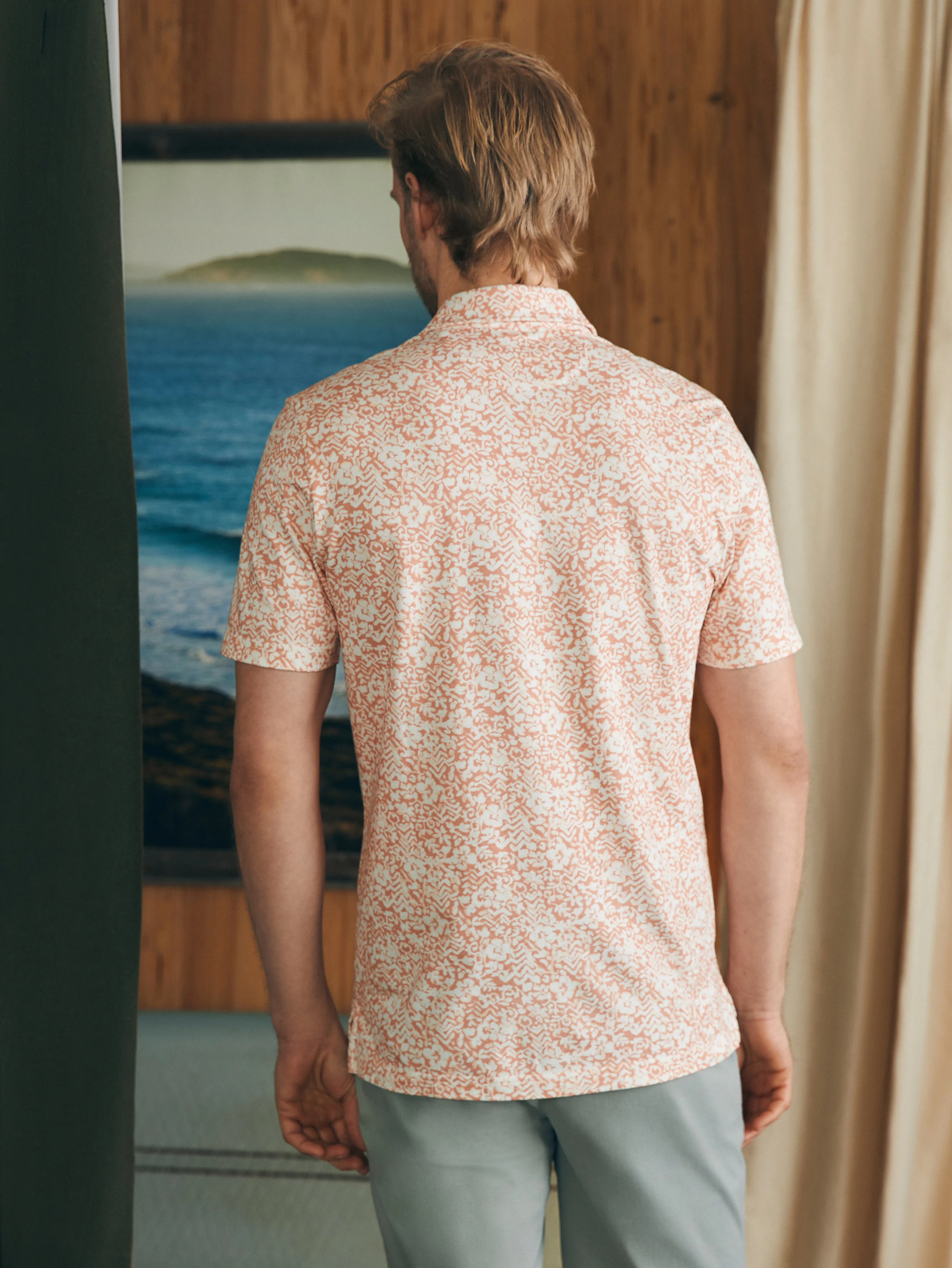 Short-Sleeve Movement™ Pique Polo - Hilo Rose Floral Print sold by Faherty product image thumbnail 5