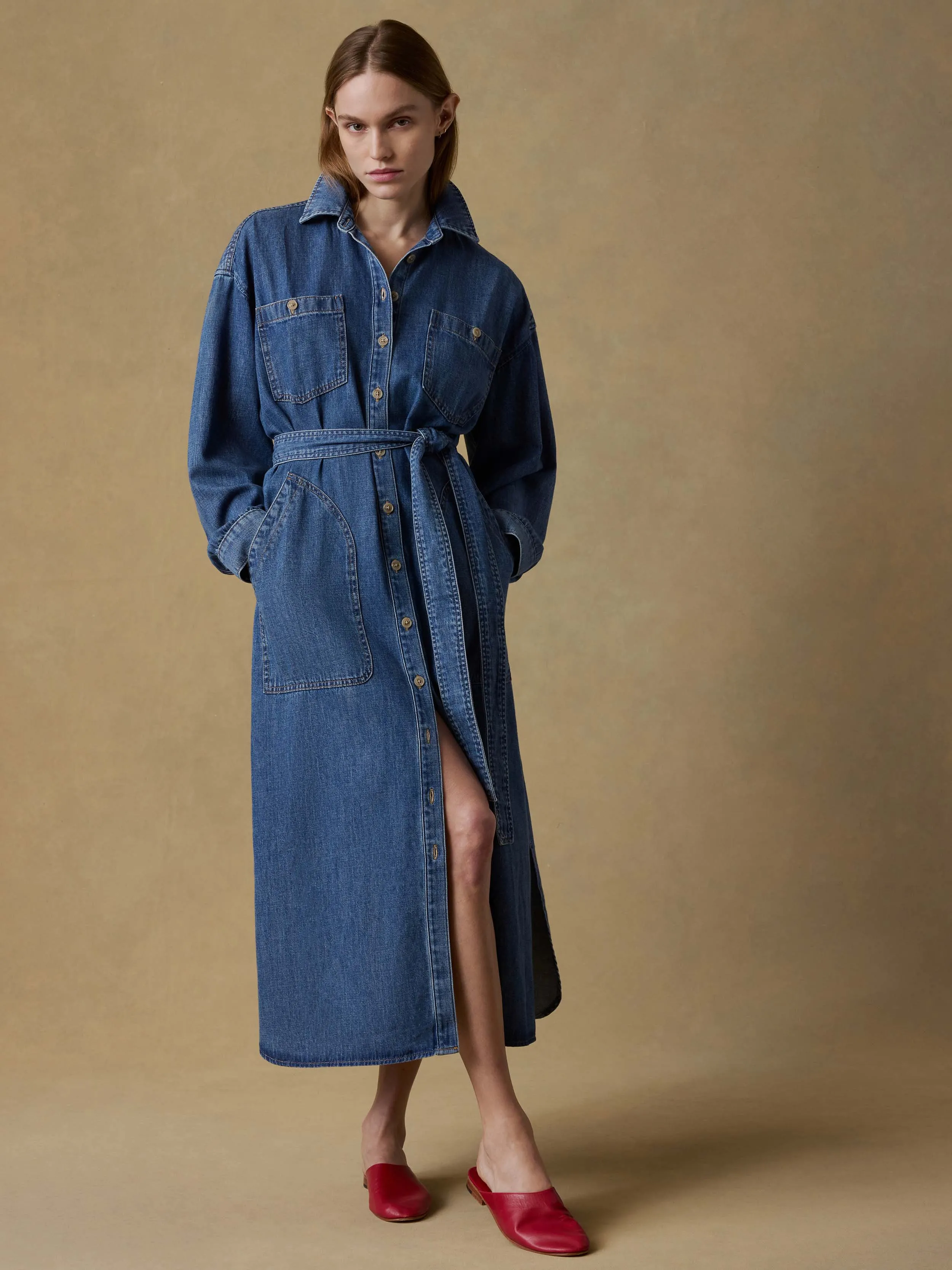 Sunfair Denim Cleo Shirtdress - Beacon Hill Wash sold by Faherty