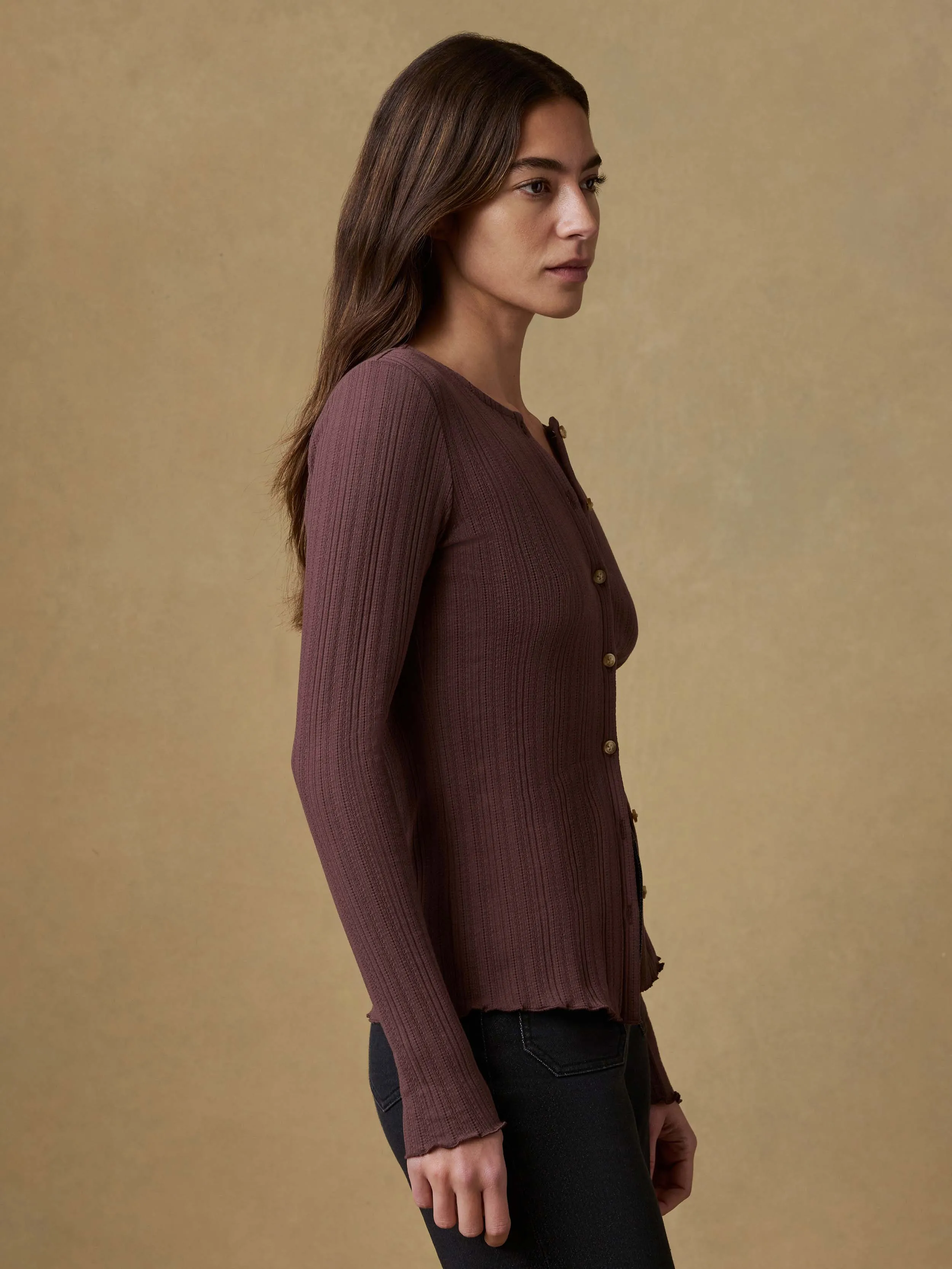 Paradise Pointelle Cardigan - Chicory Coffee sold by Faherty product image thumbnail 4