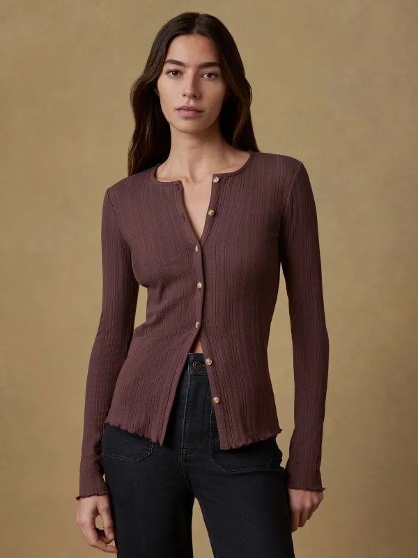 Paradise Pointelle Cardigan - Chicory Coffee sold by Faherty