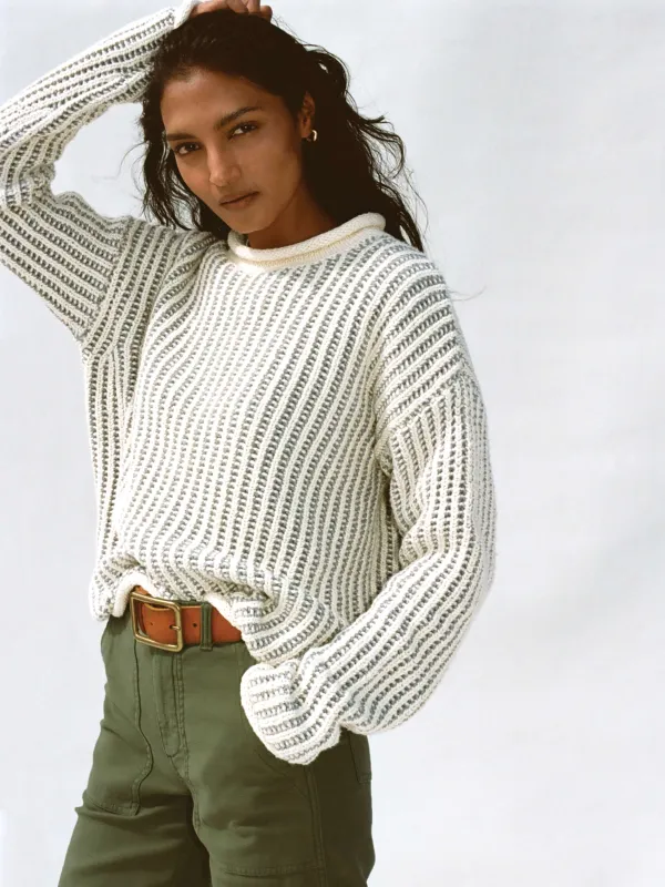 Heirloom Cotton Rollneck Sweater - Cream sold by Faherty
