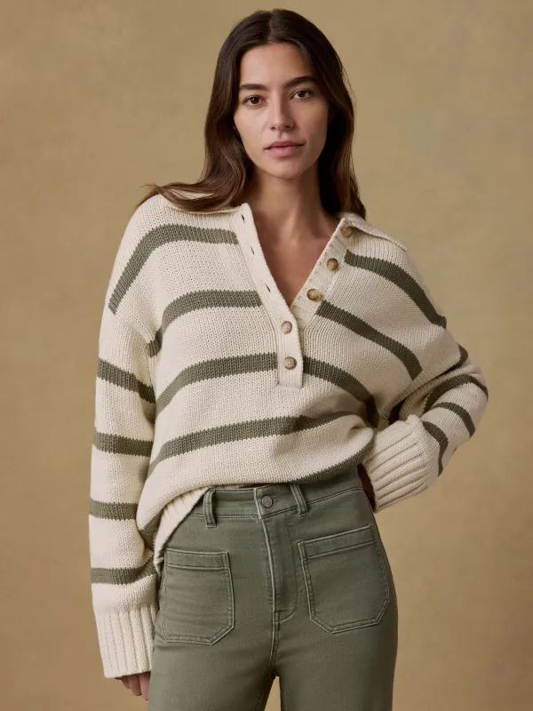 Sunwashed Cotton Polo Sweater - Antique Stripe made by Faherty