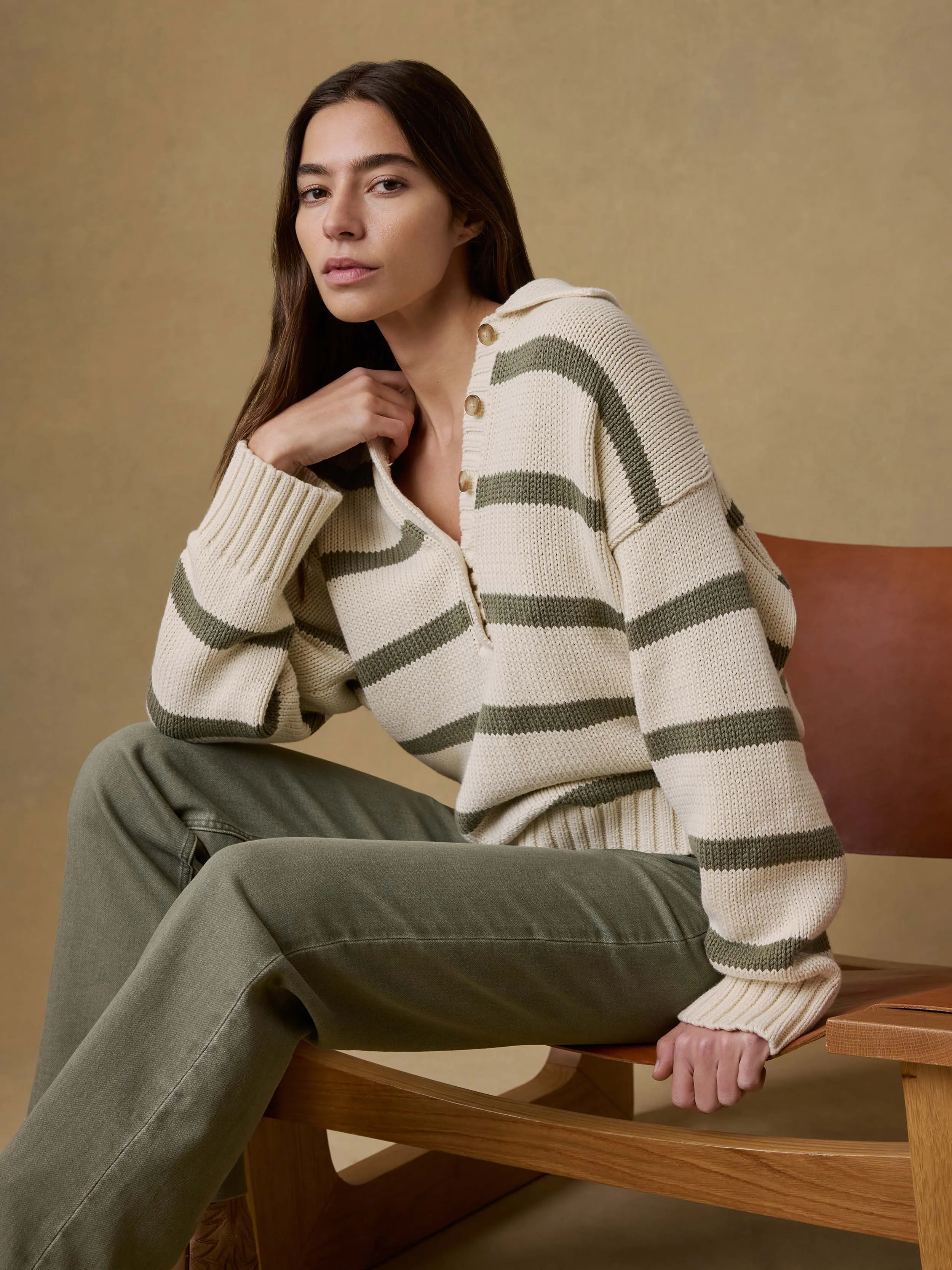 Sunwashed Cotton Polo Sweater - Antique Stripe sold by Faherty product image thumbnail 4