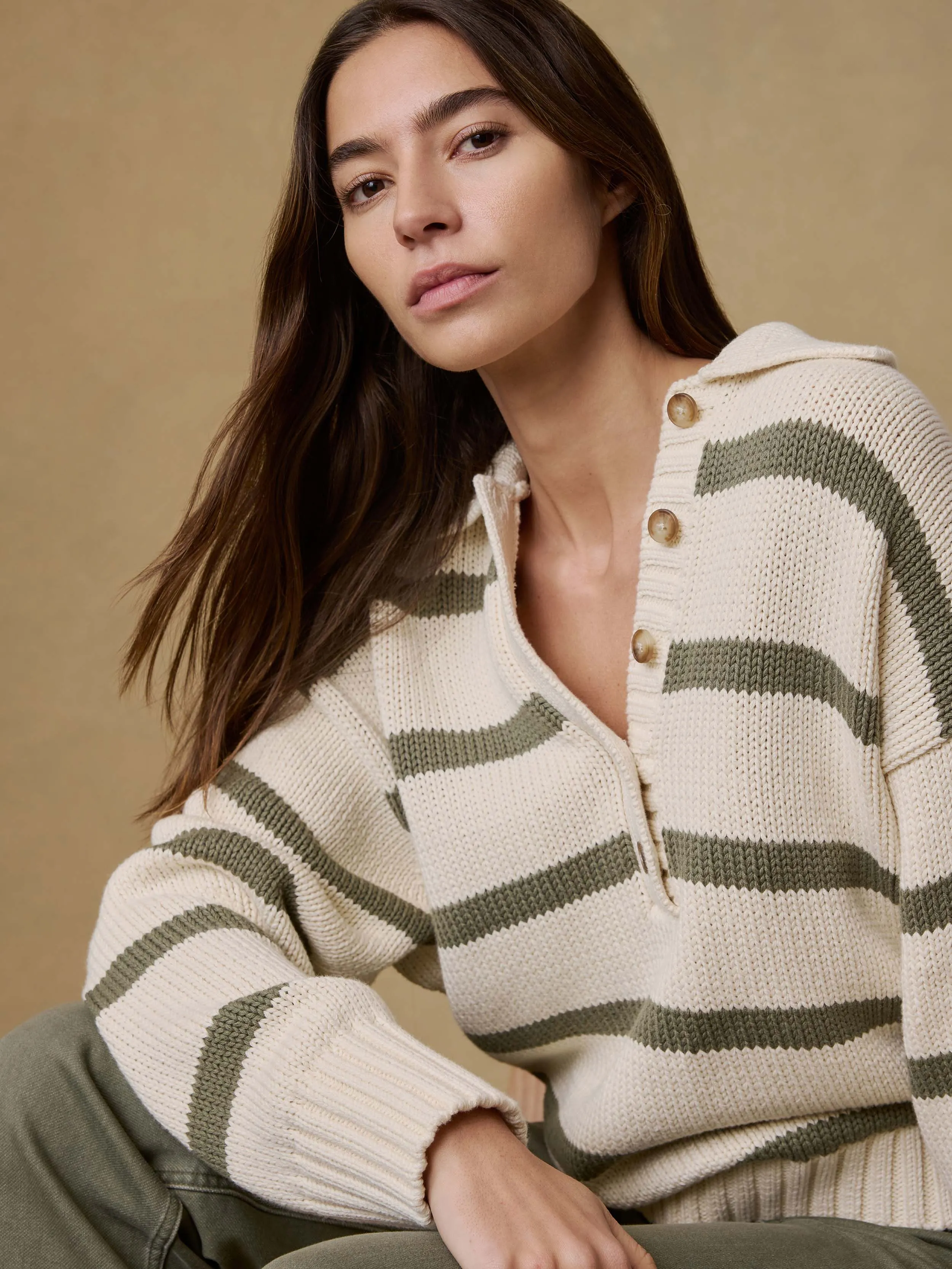 Sunwashed Cotton Polo Sweater - Antique Stripe sold by Faherty product image thumbnail 5