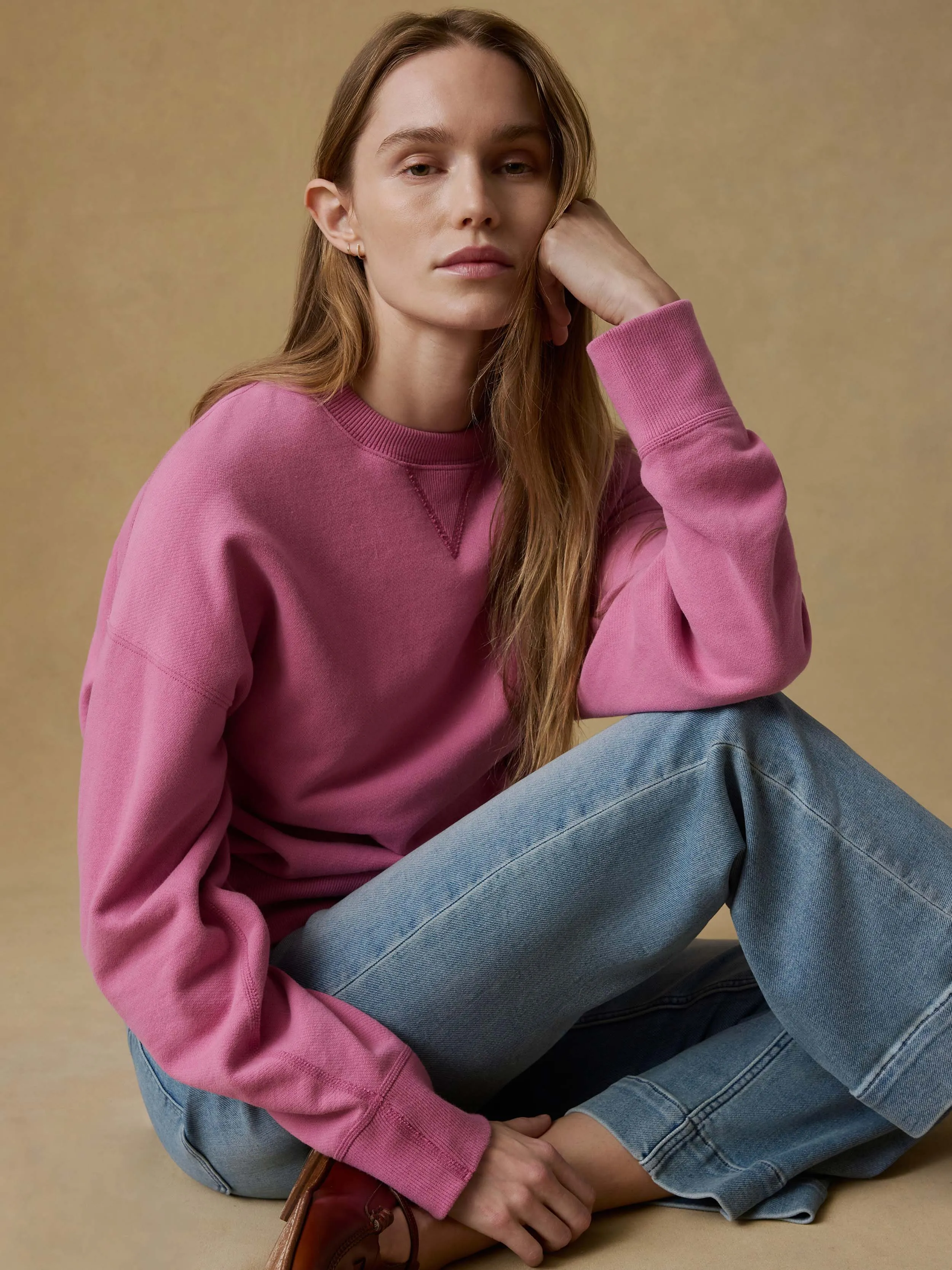 High Standard Fleece Vintage Crew - Ibis Rose sold by Faherty product image thumbnail 3