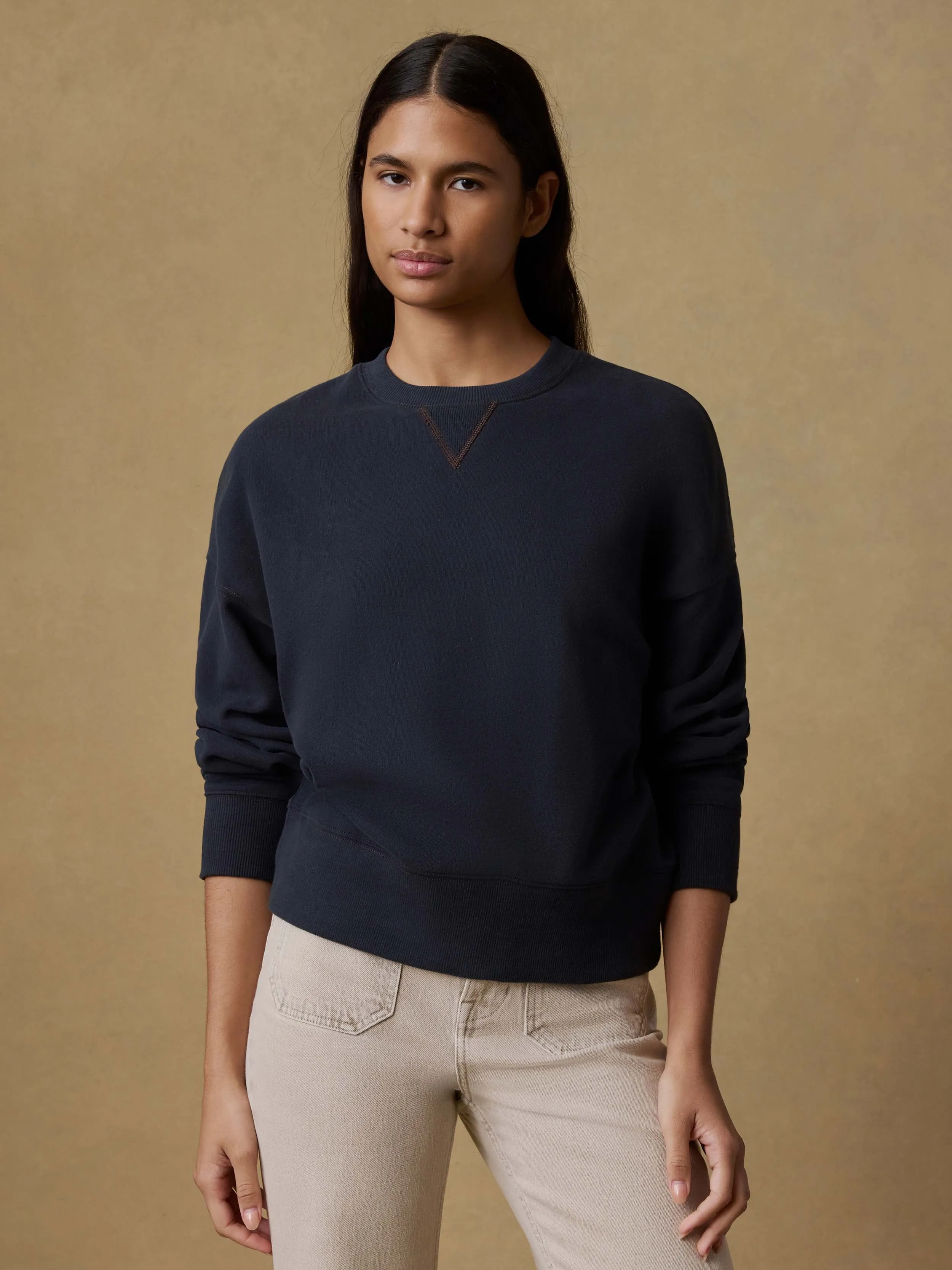 High Standard Fleece Vintage Crew - Black sold by Faherty