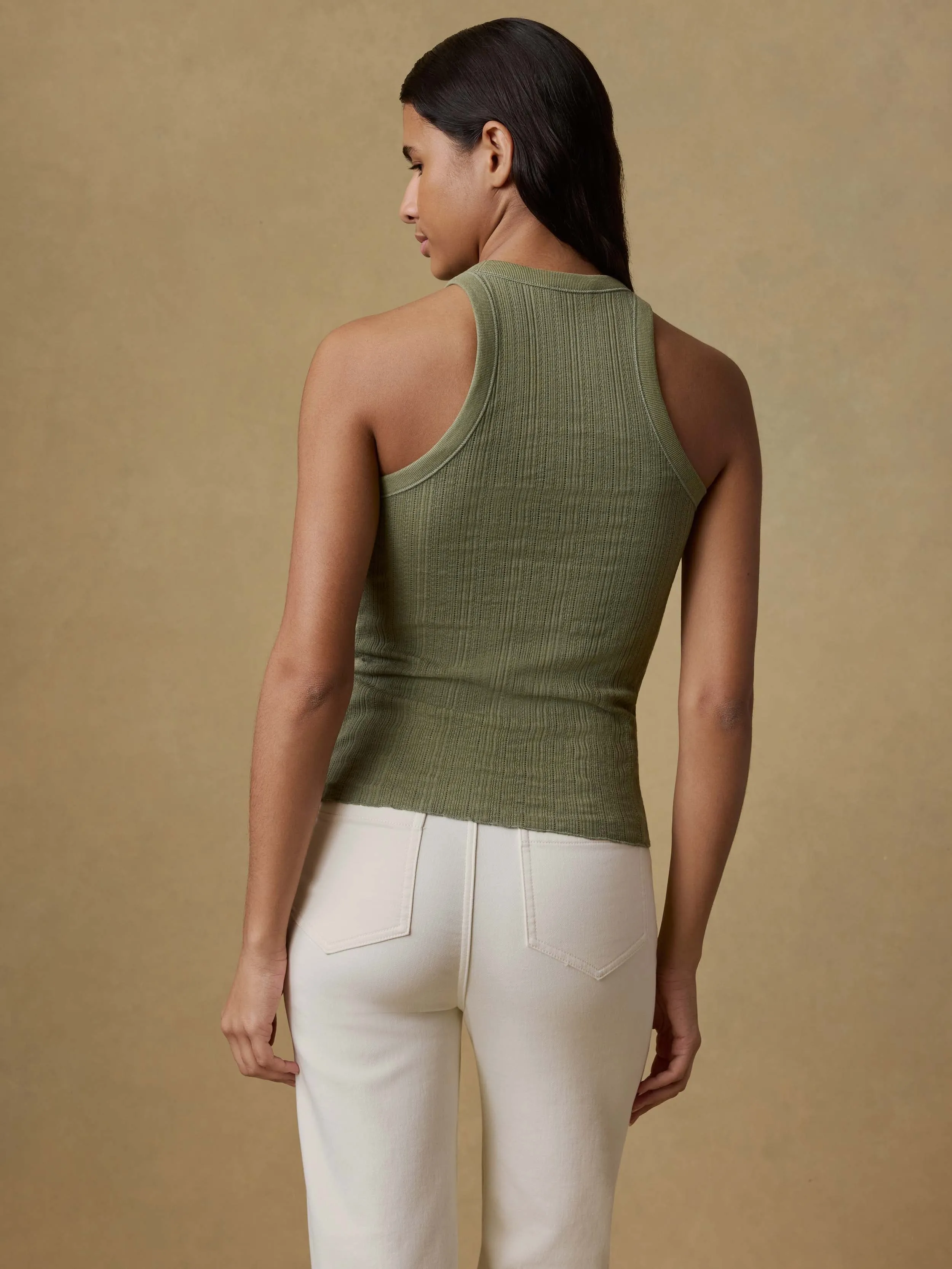 Paradise Pointelle Tank - Island Olive sold by Faherty product image thumbnail 5