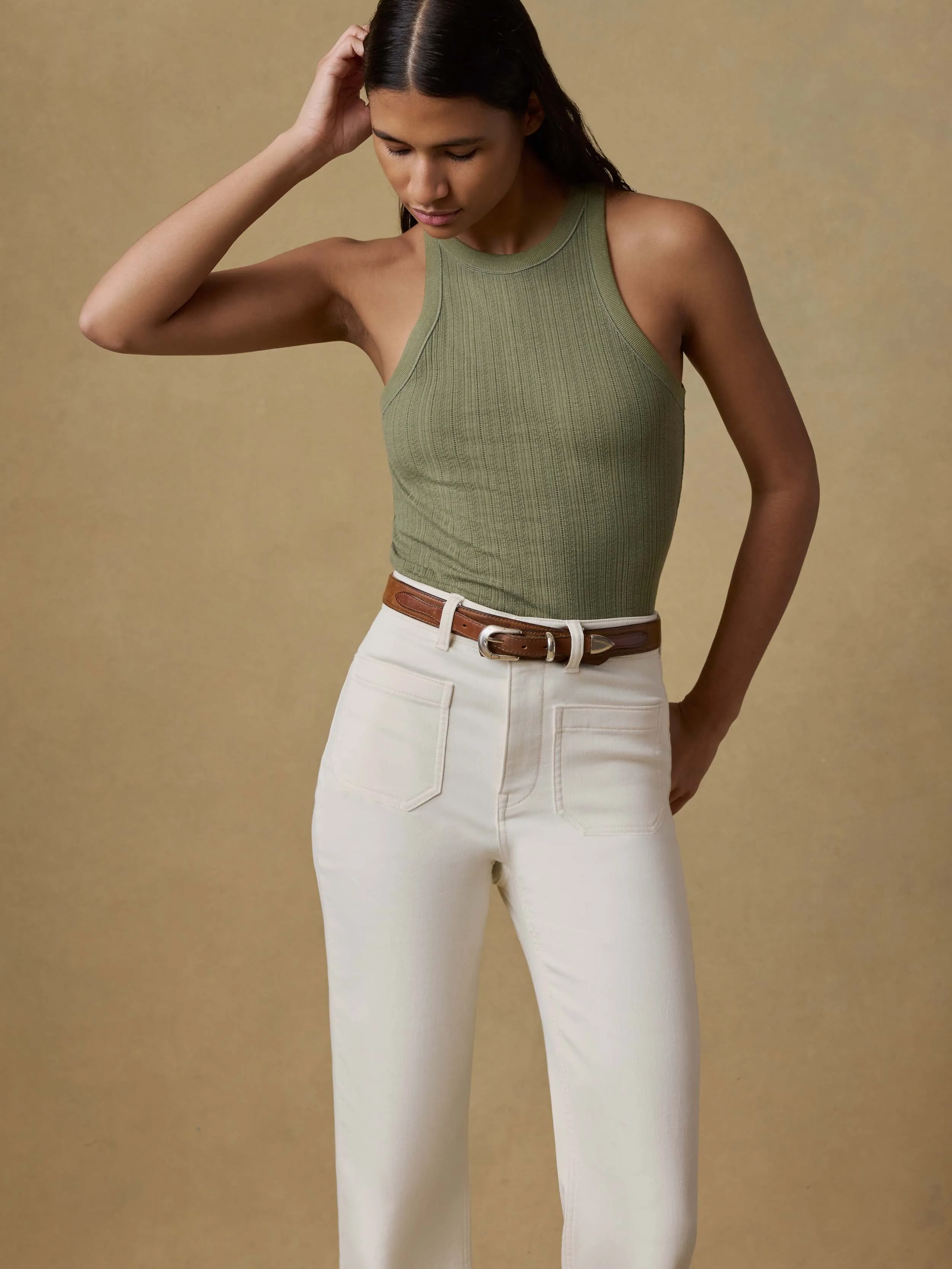 Paradise Pointelle Tank - Island Olive sold by Faherty product image thumbnail 2