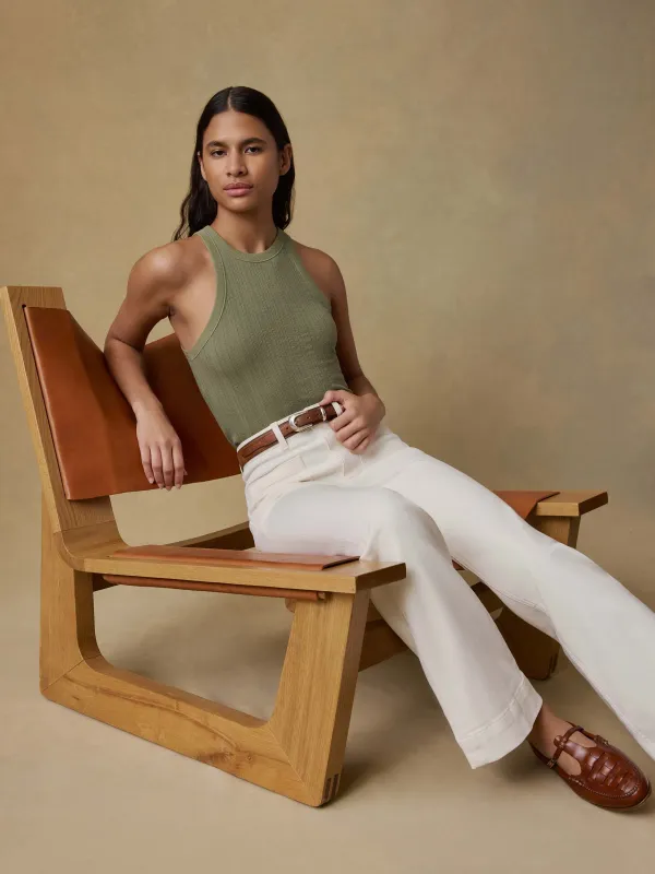 Paradise Pointelle Tank - Island Olive sold by Faherty