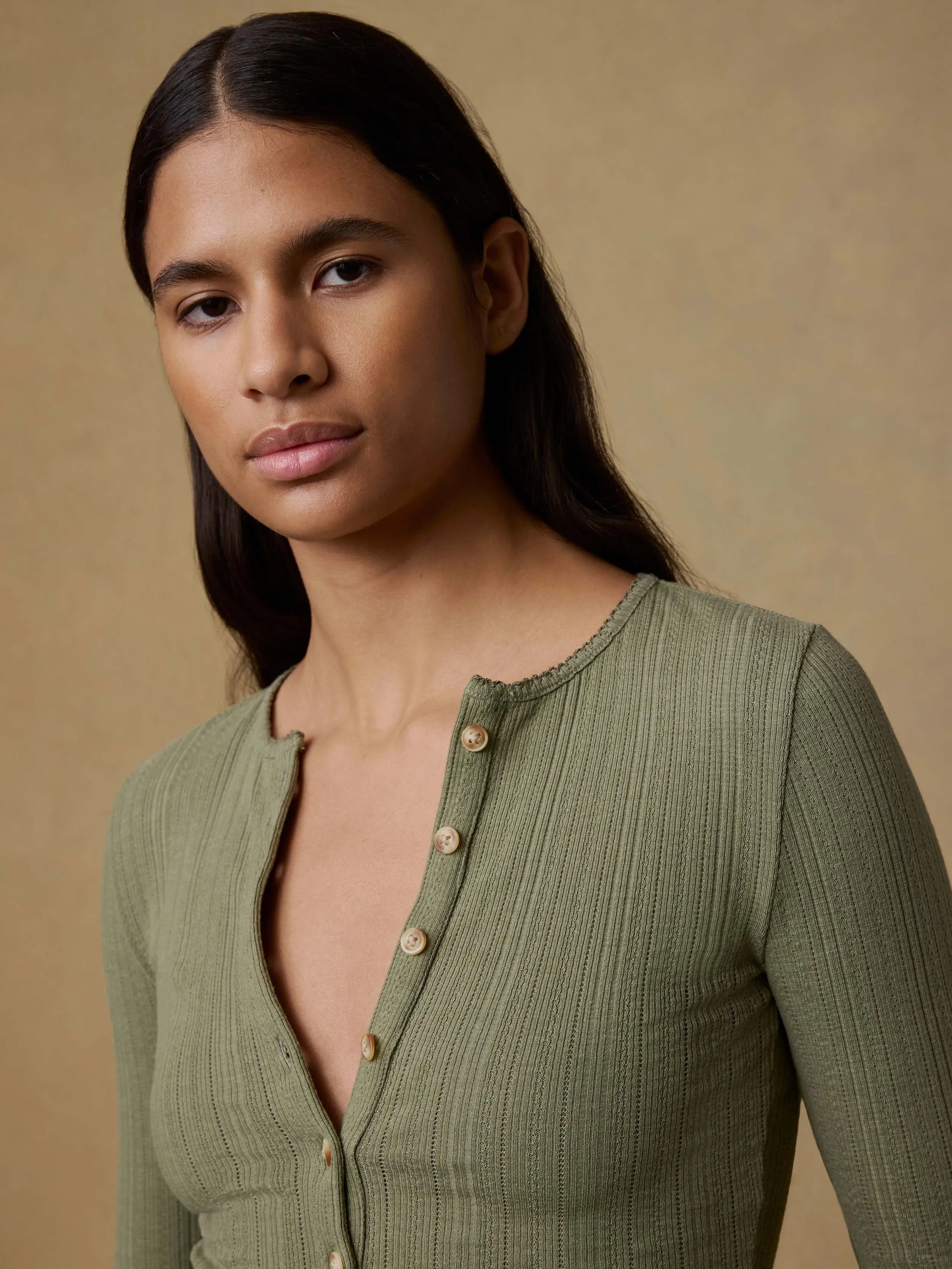 Paradise Pointelle Henley - Island Olive sold by Faherty product image thumbnail 2