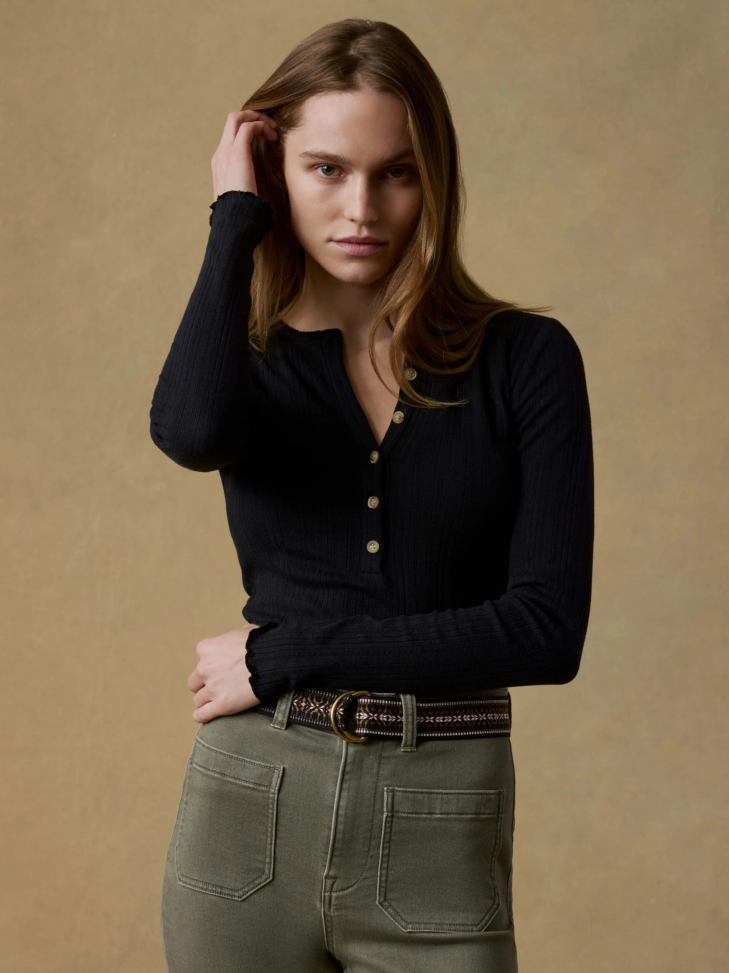 Paradise Pointelle Henley - Black sold by Faherty product image thumbnail 2