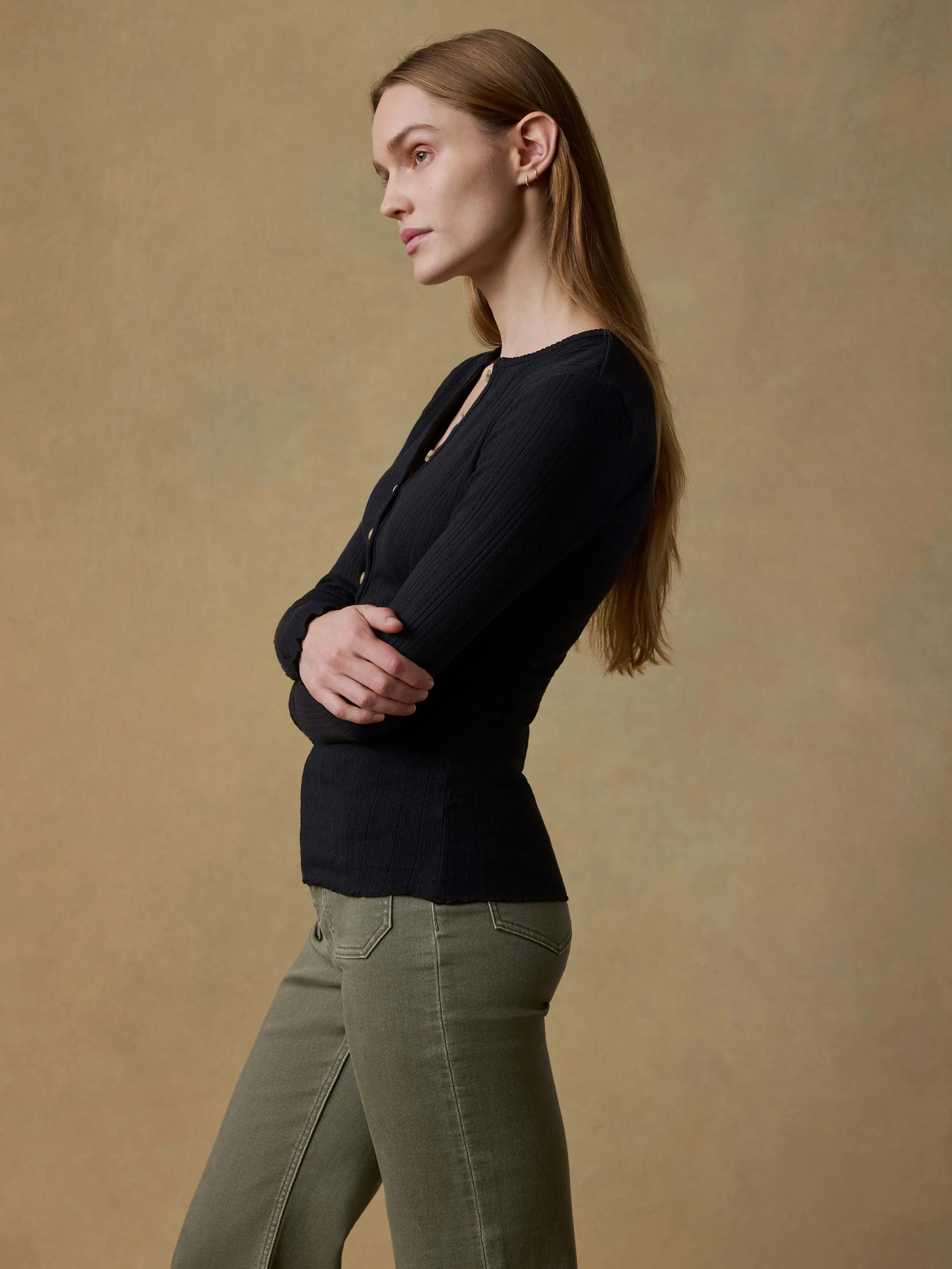 Paradise Pointelle Henley - Black sold by Faherty product image thumbnail 3