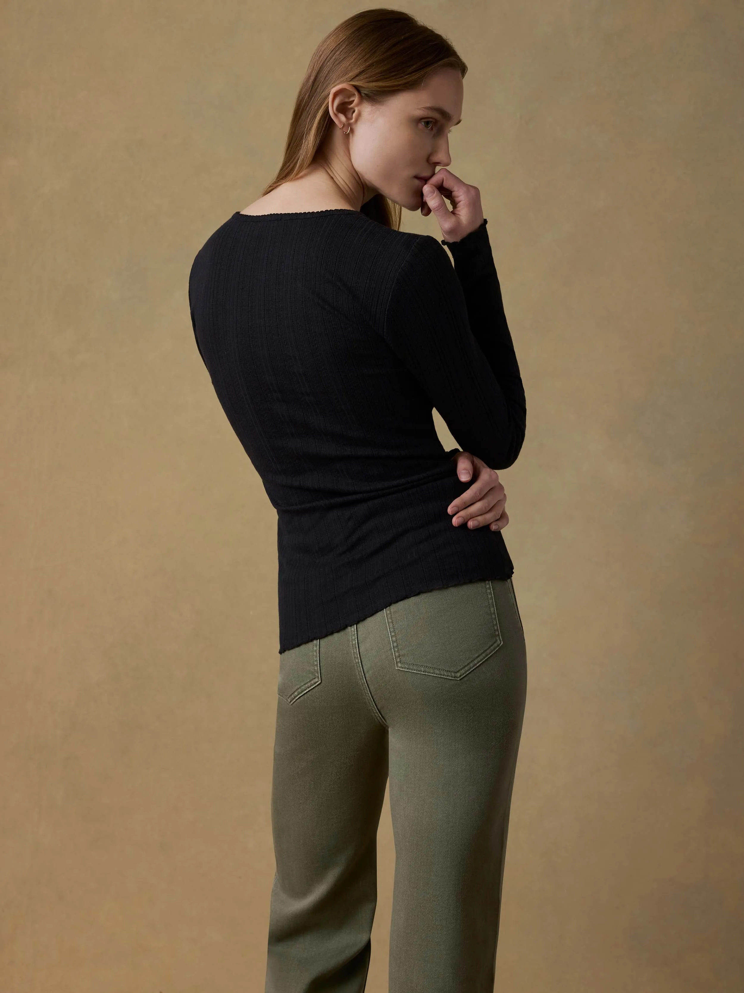 Paradise Pointelle Henley - Black sold by Faherty product image thumbnail 5
