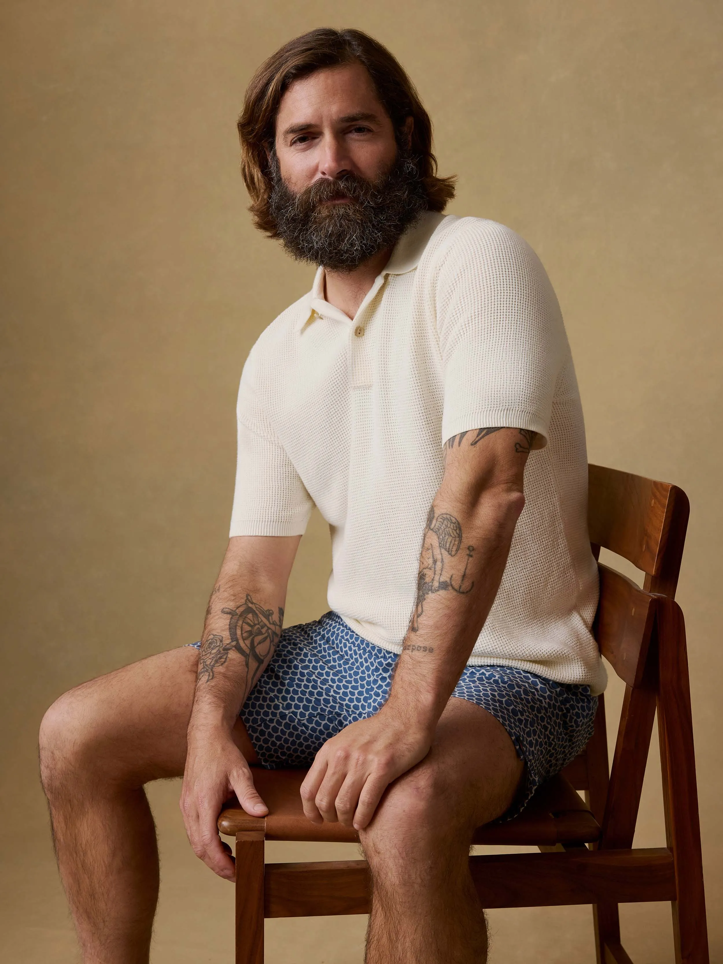 Short-Sleeve Sunwashed Sweater Polo - White Shell sold by Faherty product image thumbnail 2