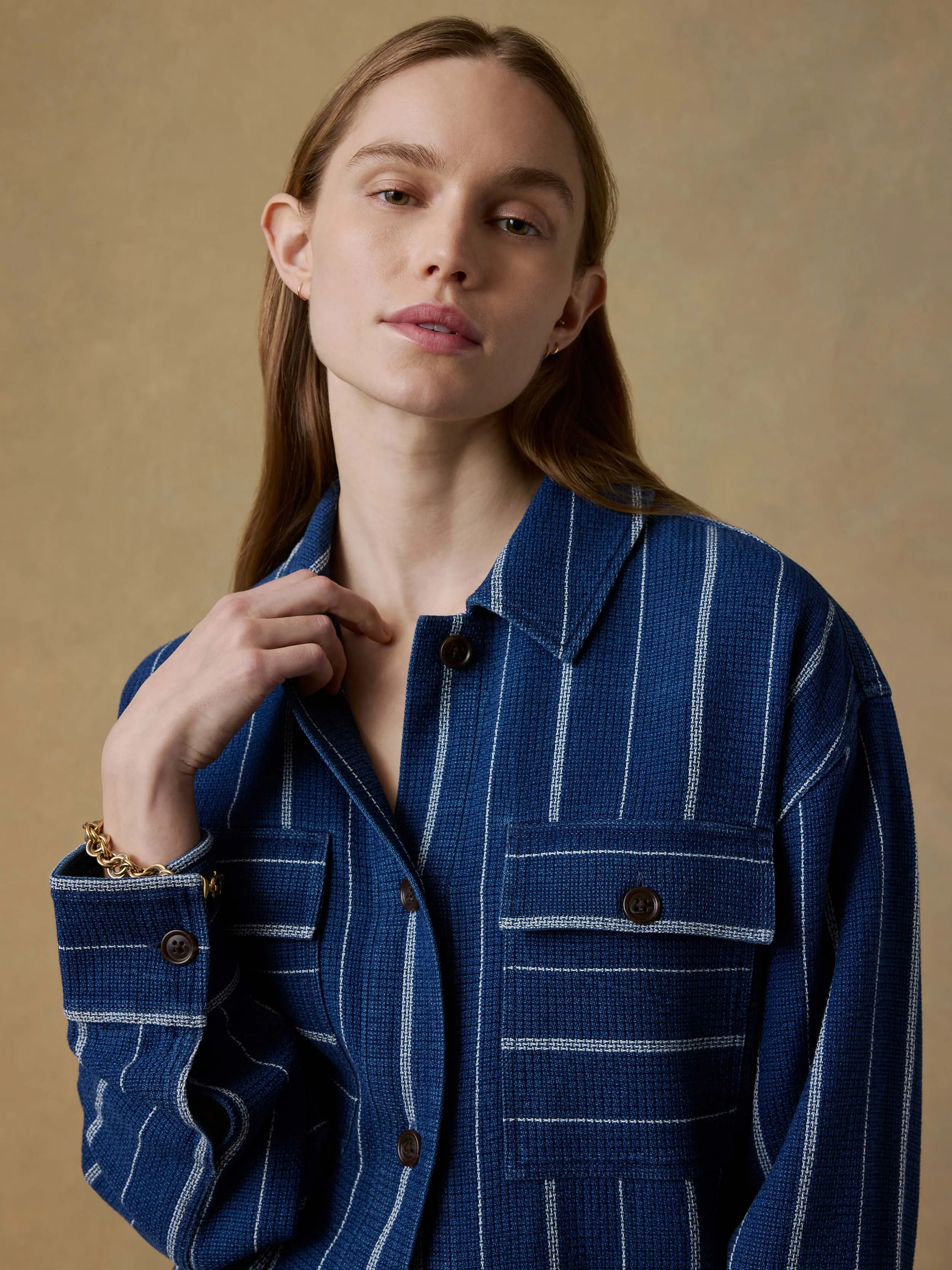 Island Tide Shirt Jacket - Indigo Drift Stripe sold by Faherty product image thumbnail 2