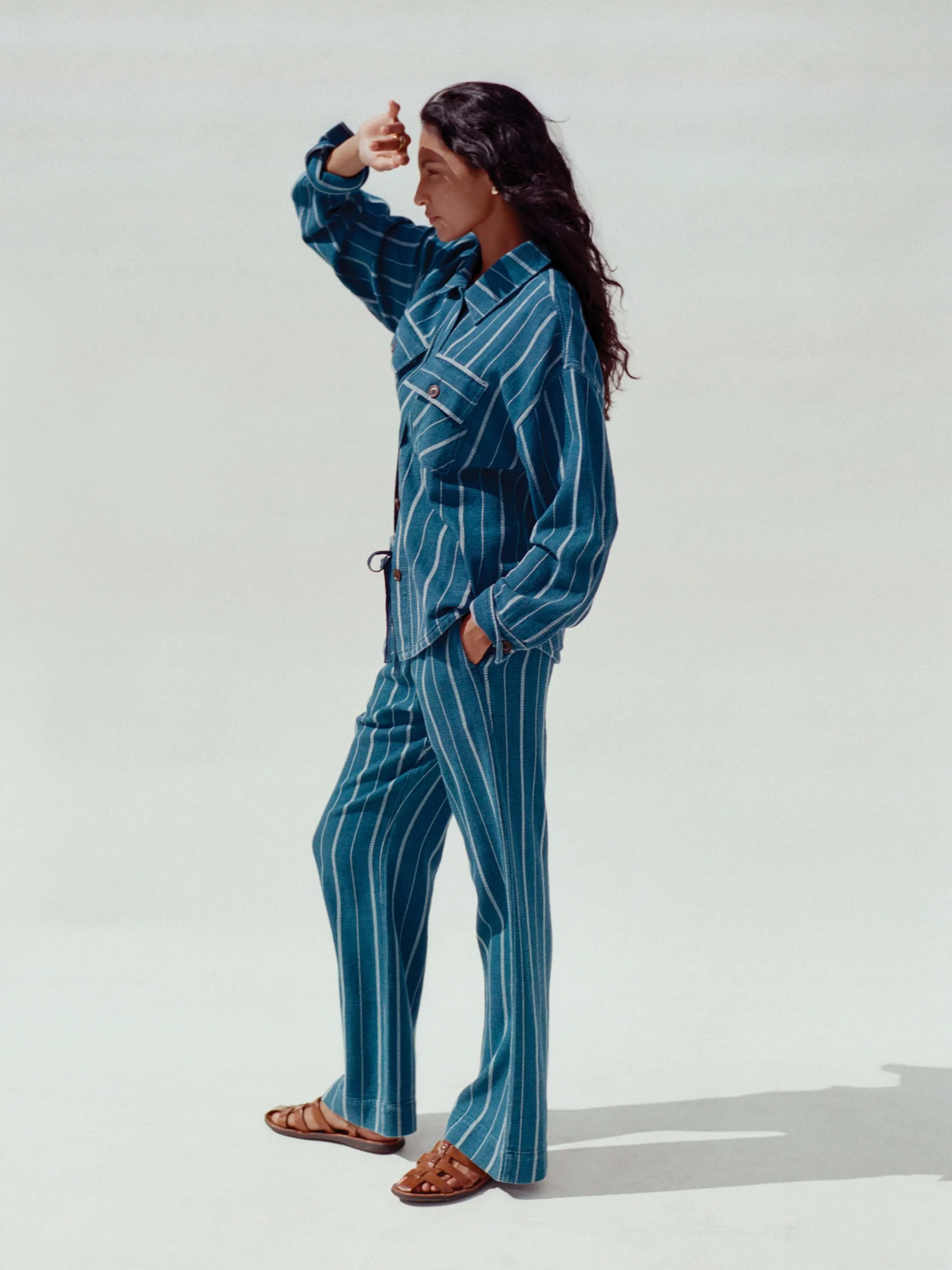 Island Tide Shirt Jacket - Indigo Drift Stripe sold by Faherty