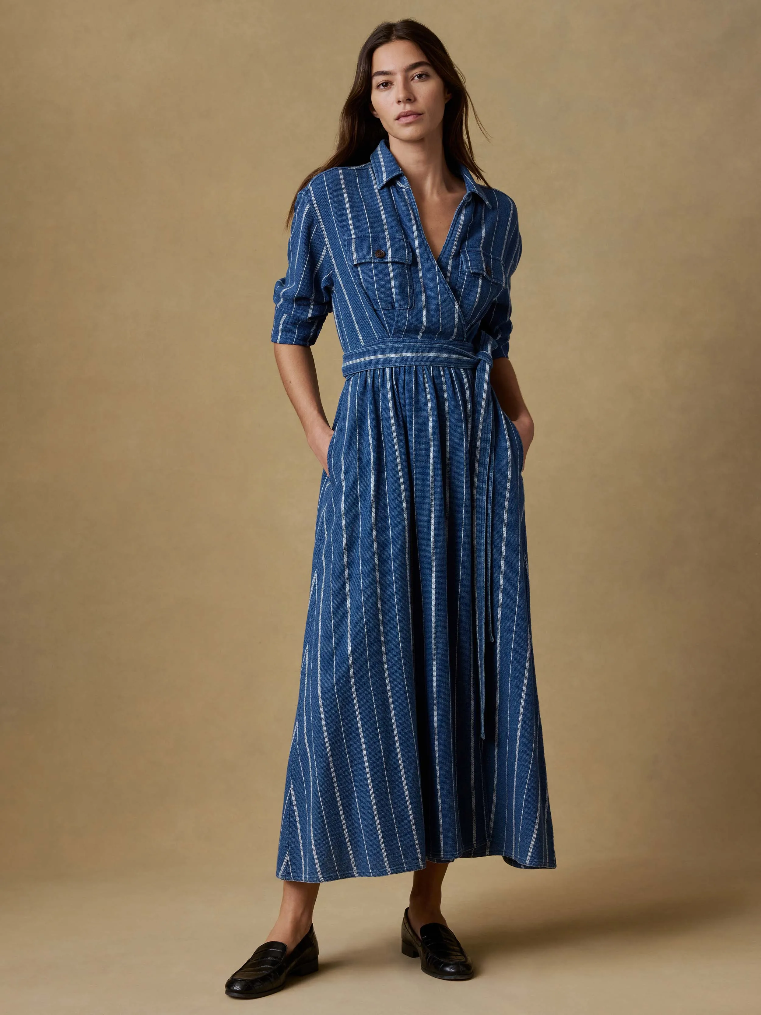 Island Tide Julia Wrap Dress - Indigo Drift Stripe sold by Faherty product image thumbnail 3