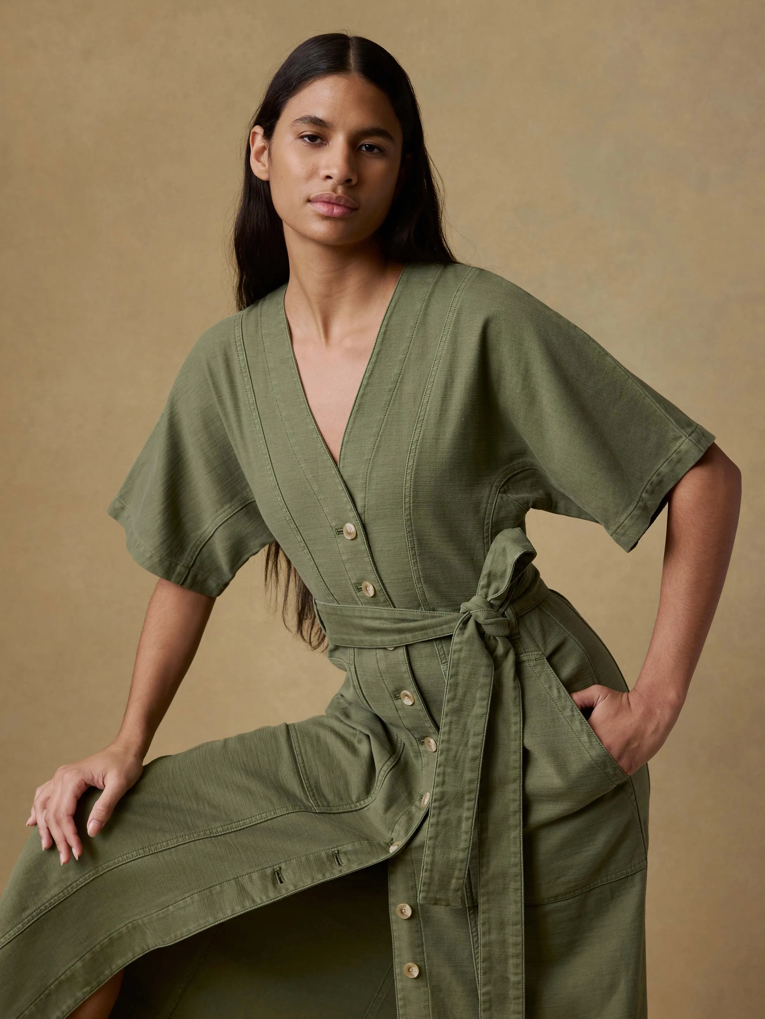 Soft Stretch Twill Camille Dress - Moss sold by Faherty product image thumbnail 3