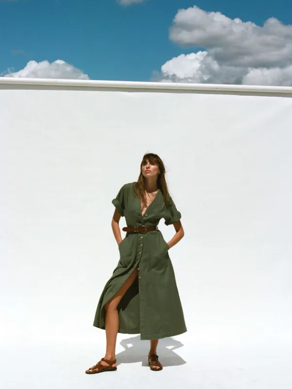 Soft Stretch Twill Camille Dress - Moss sold by Faherty