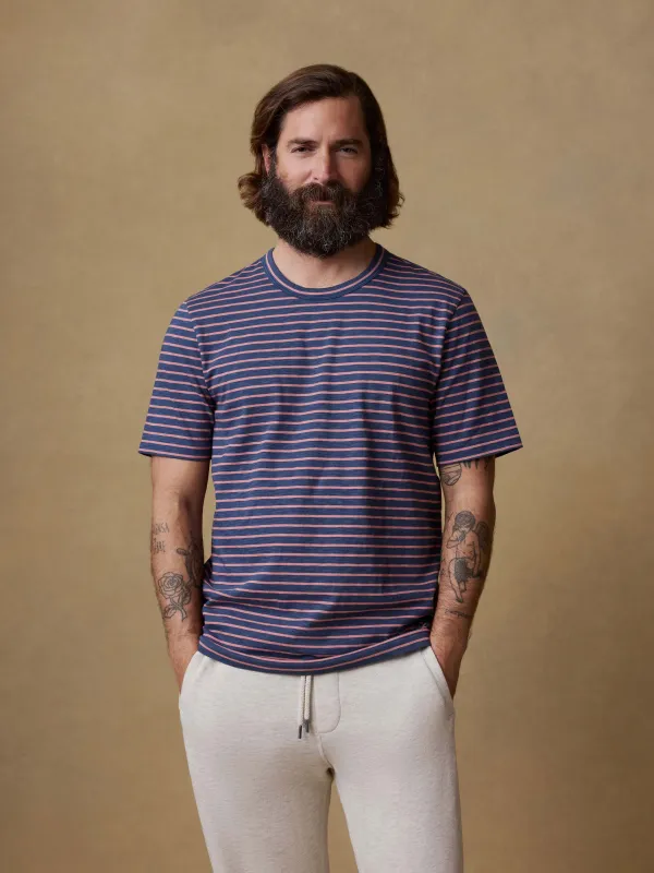 Sunwashed Regenerative Tee - Navy Rose Stripe sold by Faherty