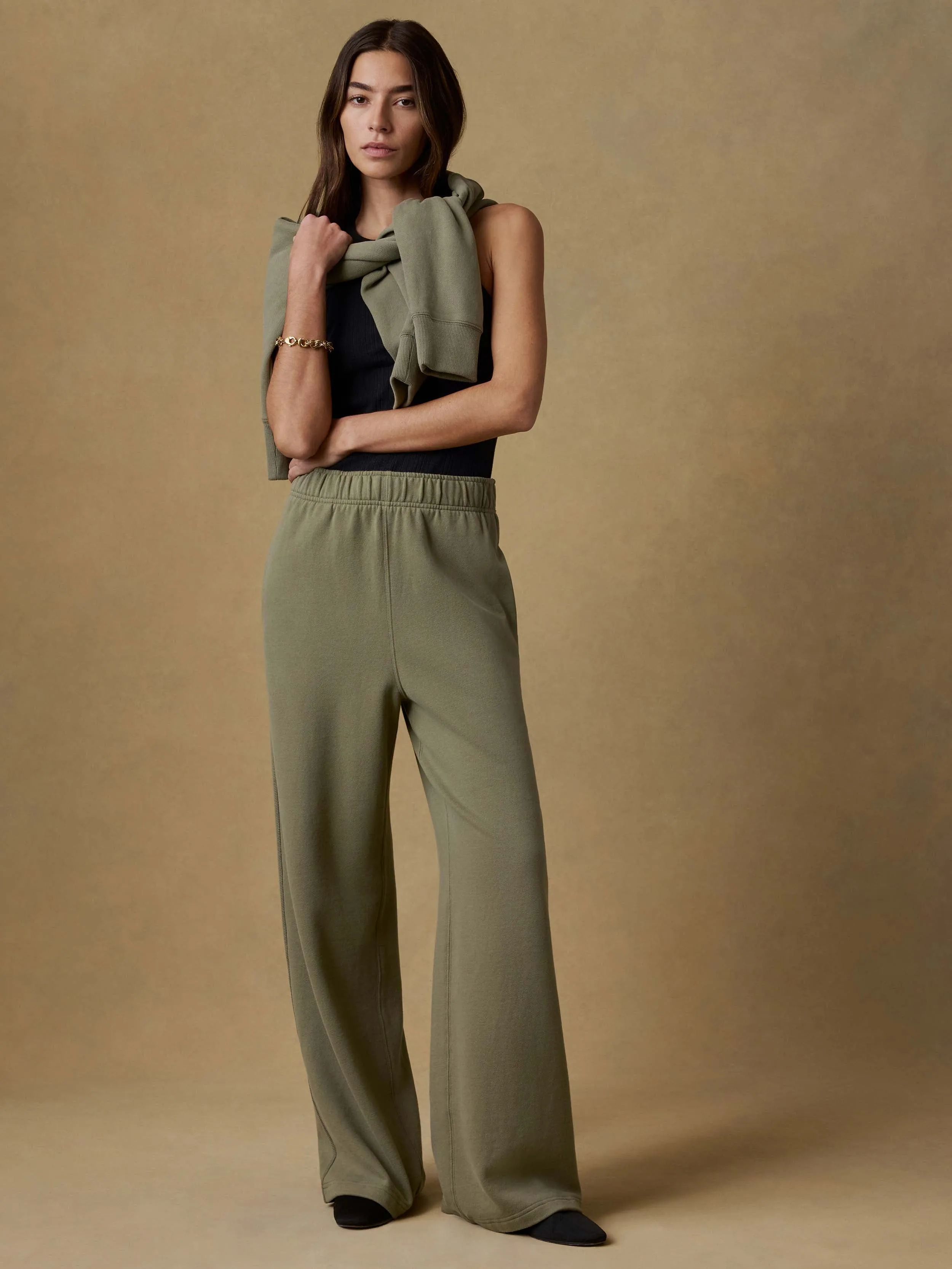 High Standard Fleece Wide Leg Sweatpant - Island Olive sold by Faherty product image thumbnail 4