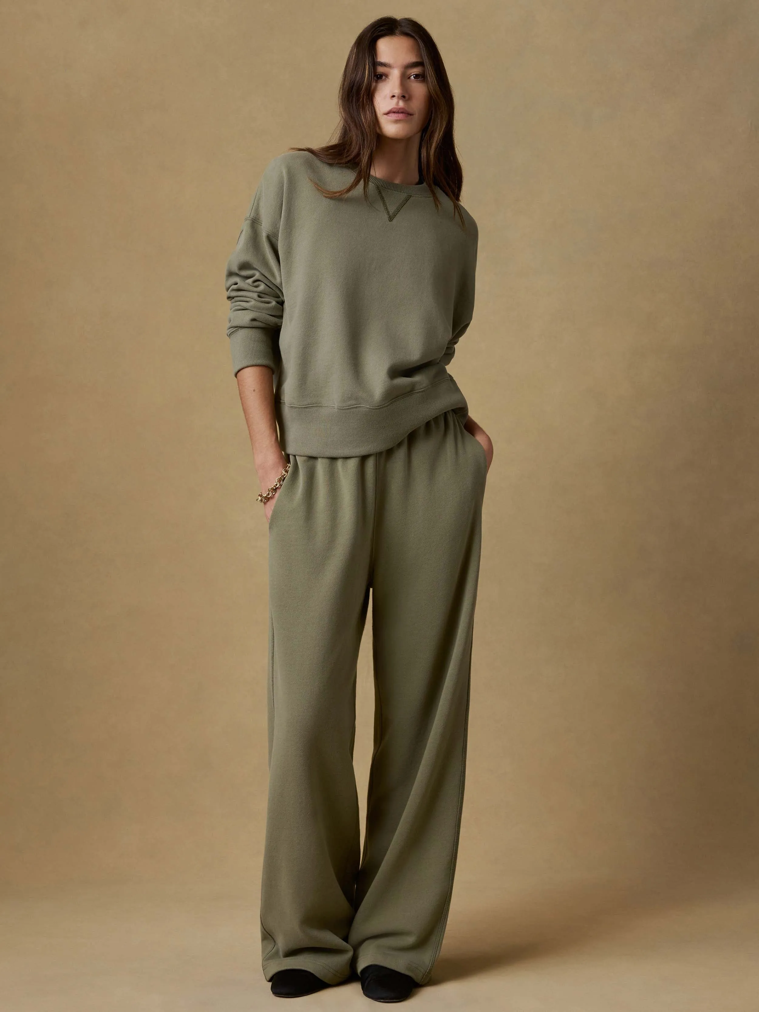 High Standard Fleece Wide Leg Sweatpant - Island Olive sold by Faherty product image thumbnail 2